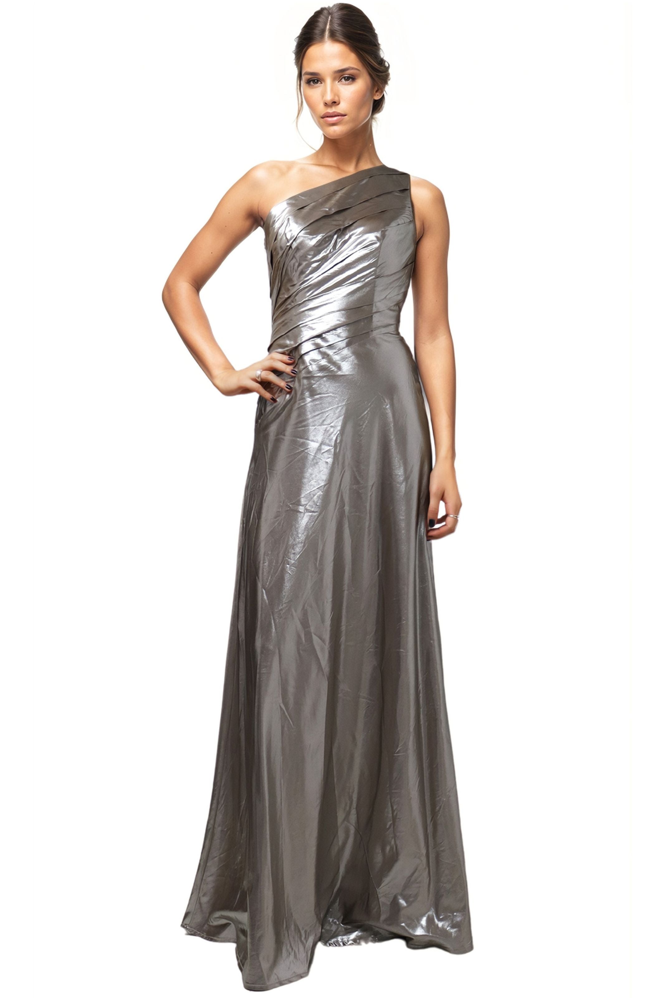 One Shoulder Metallic Draped Gown  