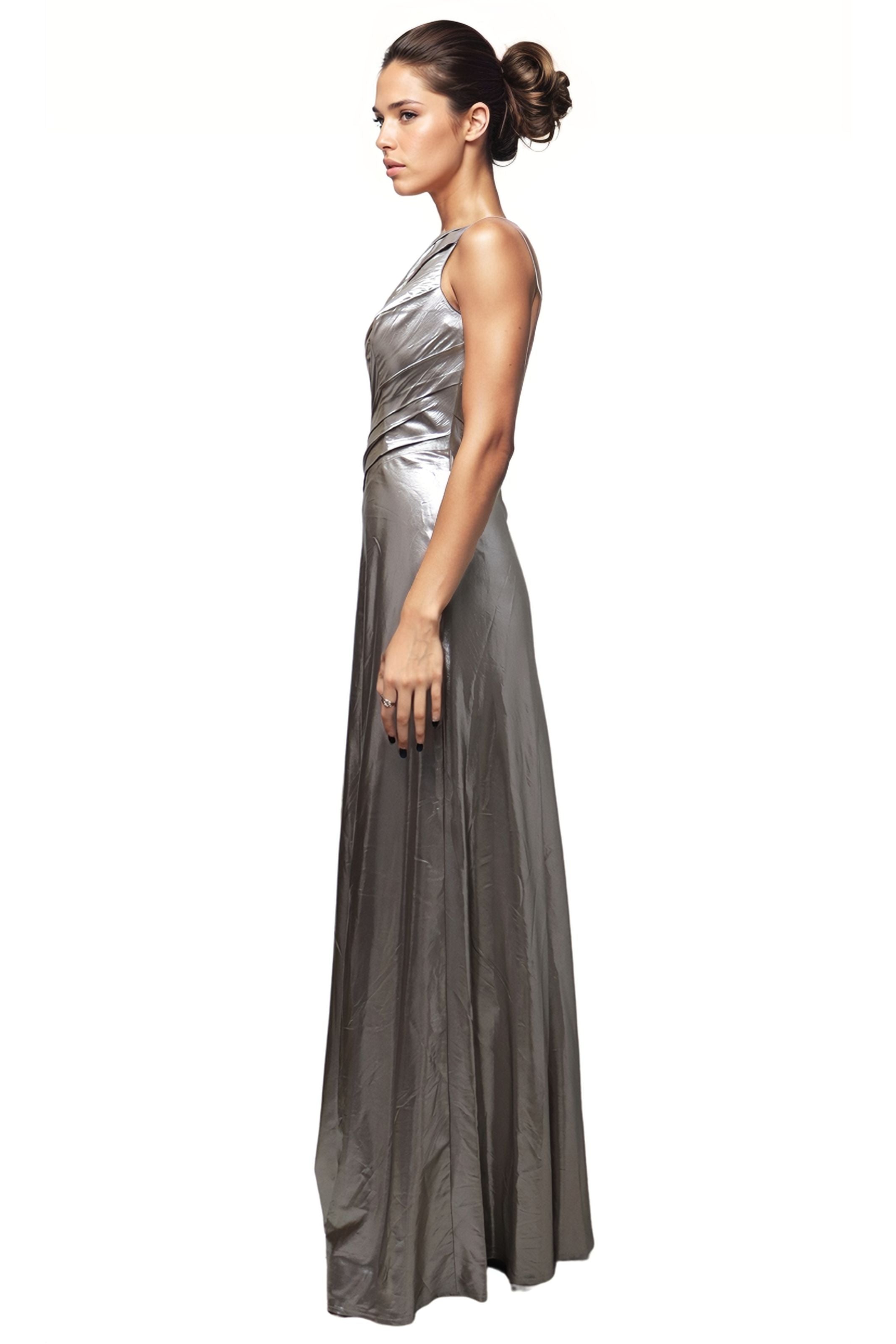 One Shoulder Metallic Draped Gown  