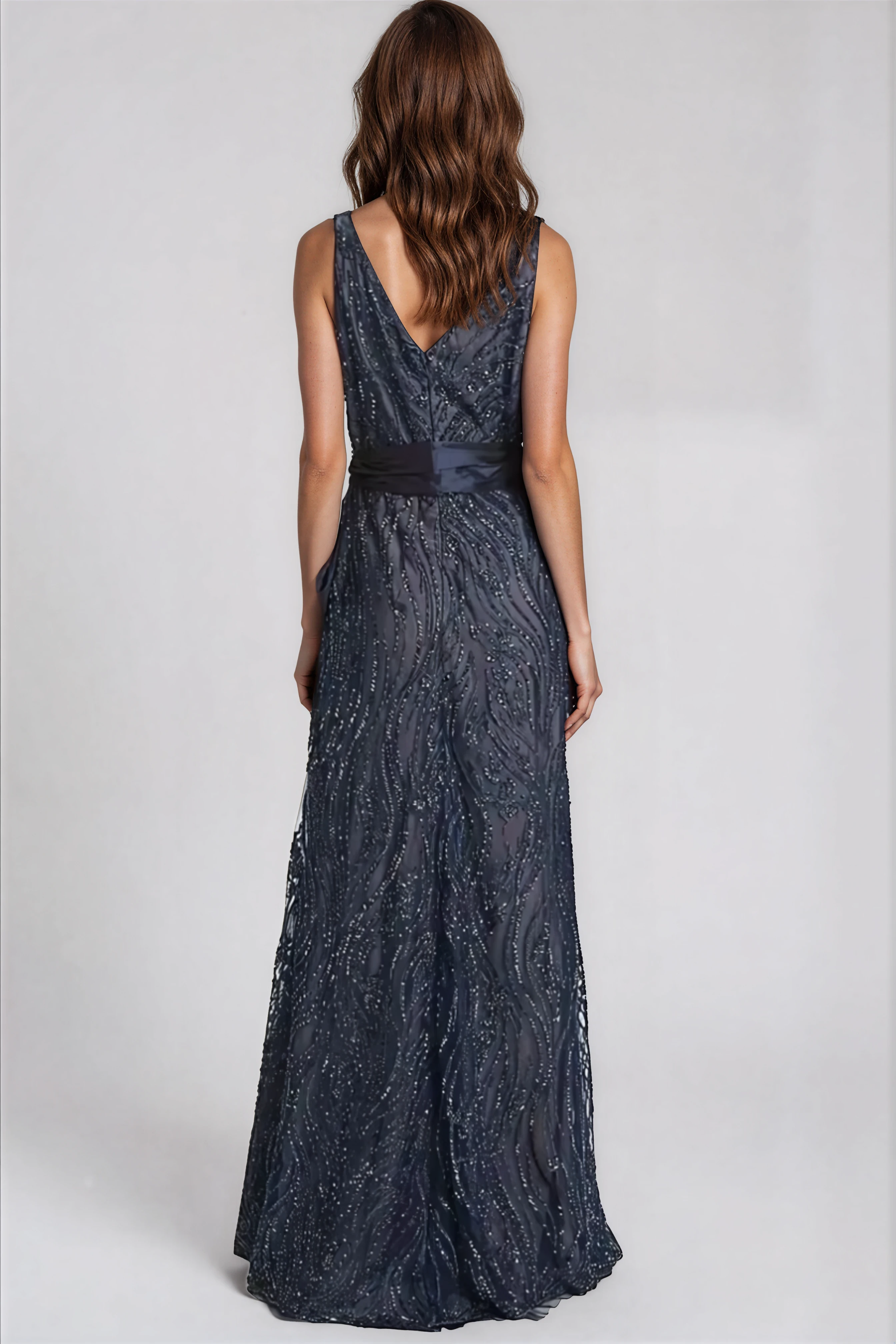V-Neck Beaded A-line Gown Gown Rene Ruiz Collection