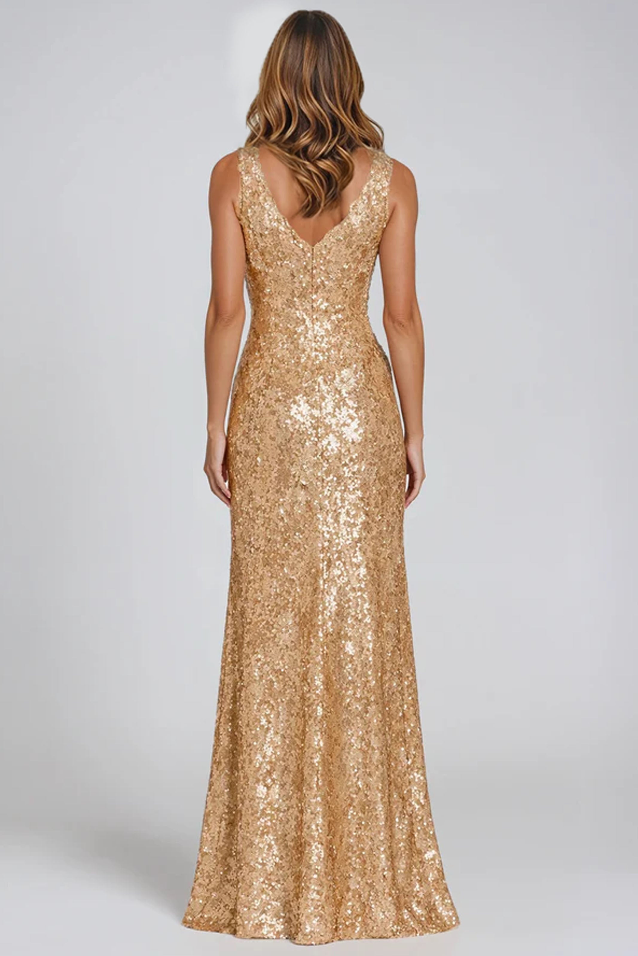 V-Neck Sequin Lace Fit And Flare Gown Gown Rene Ruiz Collection