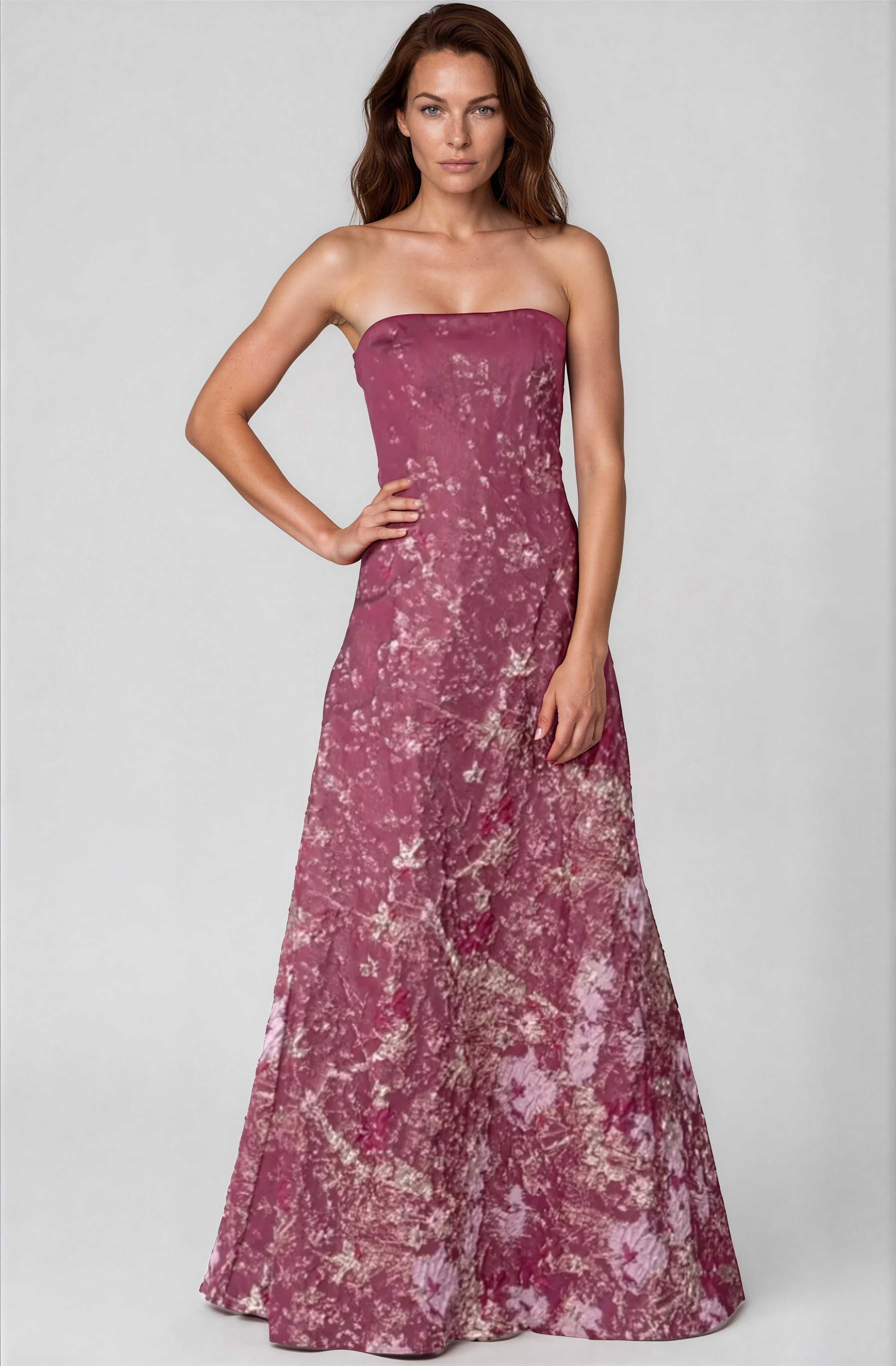 Strapless Brocade A-line Gown Gown Rene Ruiz Collection