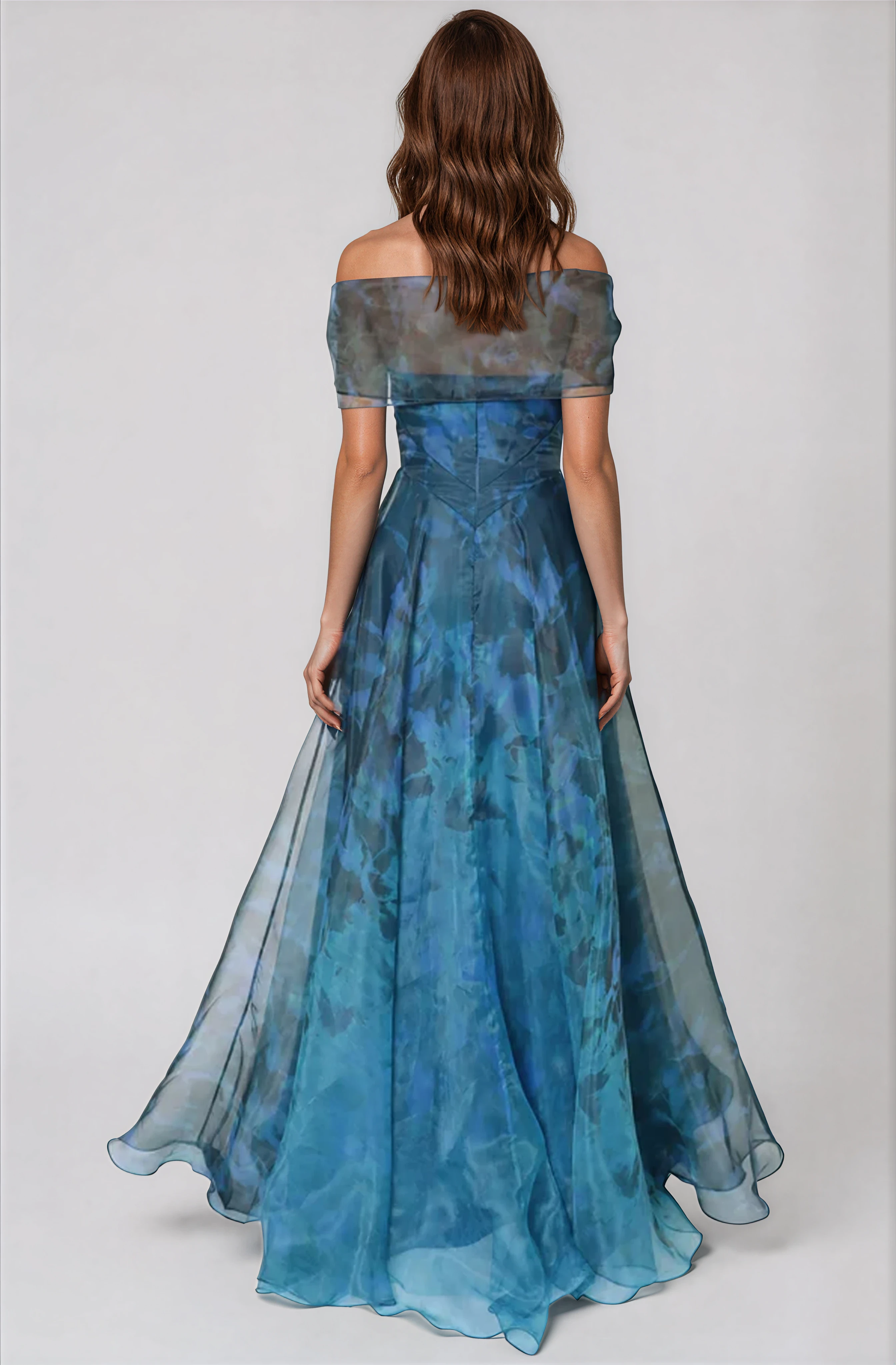 Wrap Sleeve Off The Shoulder Organza Gown Gown Rene Ruiz Collection