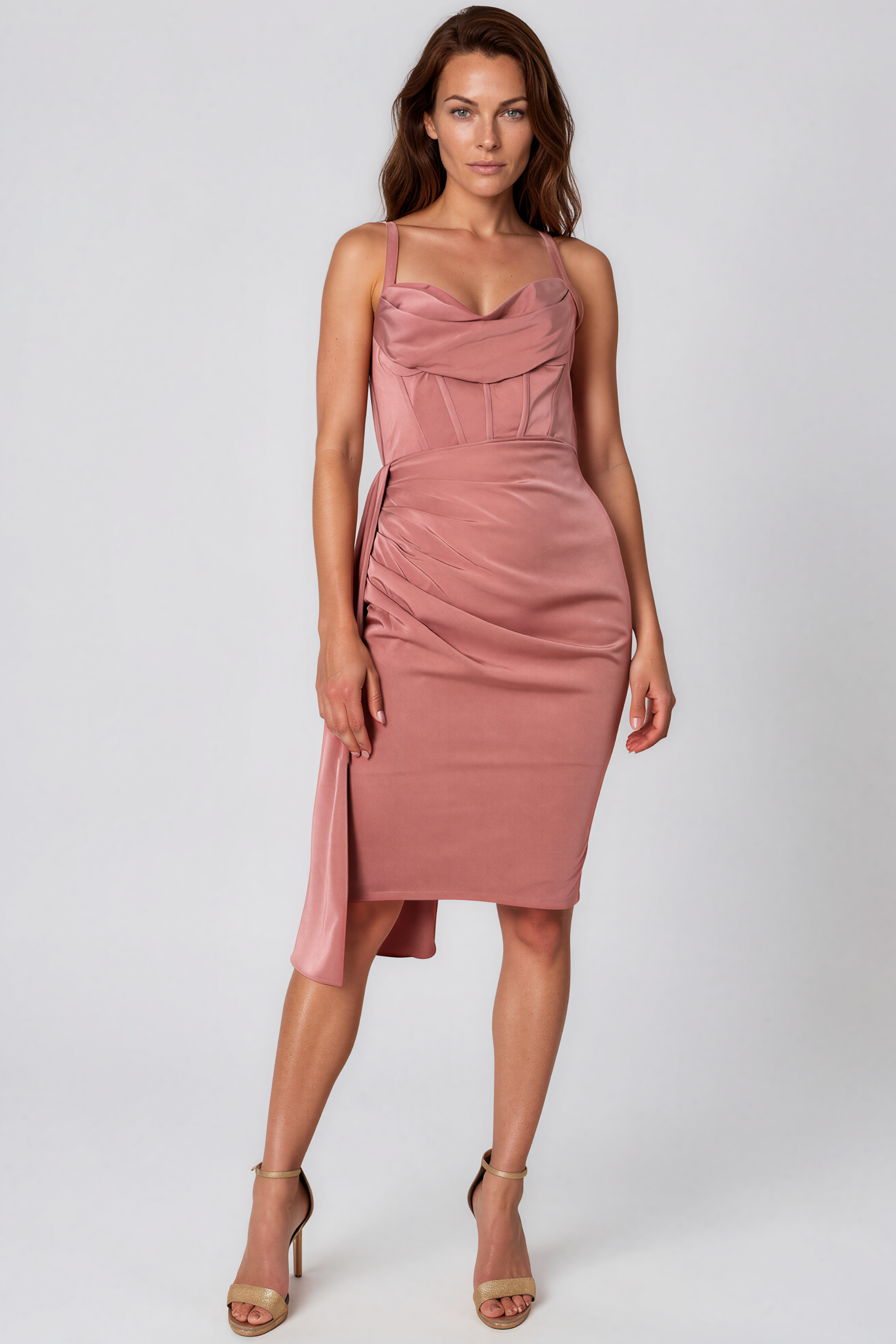 Spaghetti Strap Cowl Neck Ruched Cocktail Cocktail Rene Ruiz Collection