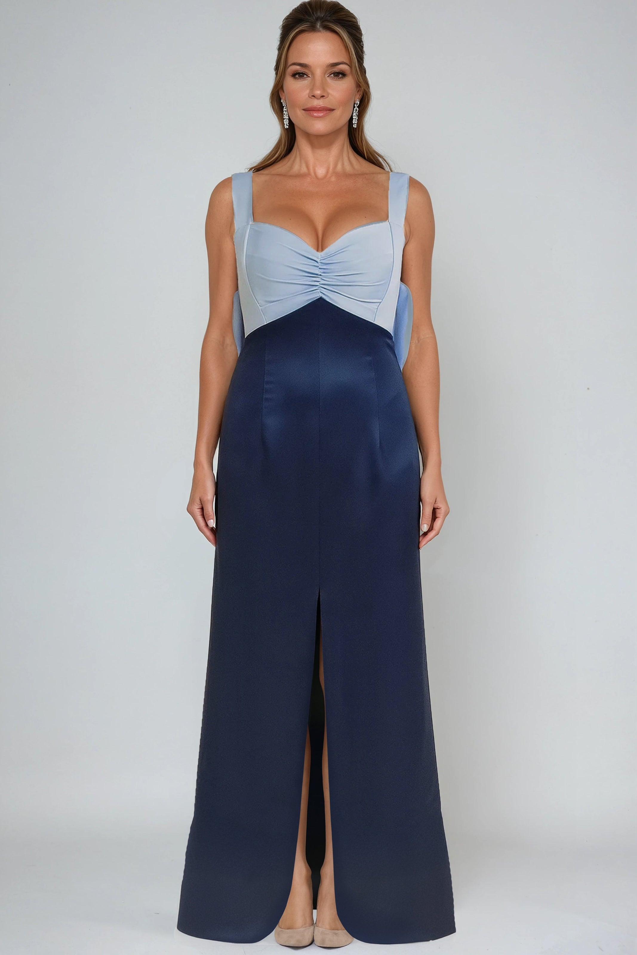 Two Tone Satin Sweetheart Column Gown Cocktail Rene Ruiz Collection