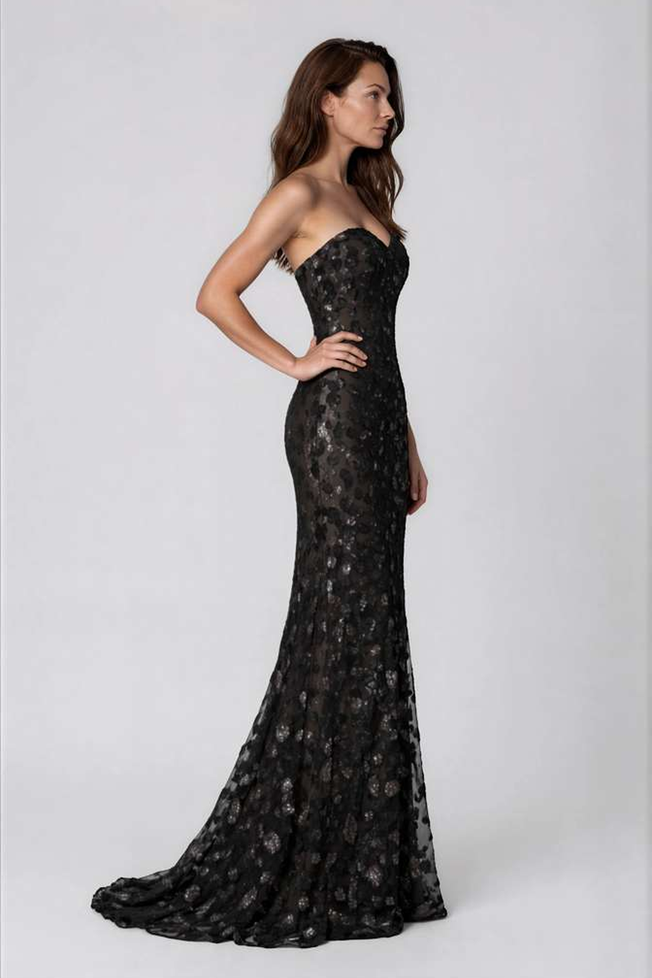 Strapless Sequin Fit And Flare Gown Gown Rene Ruiz Collection