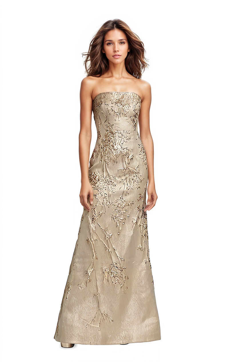 Strapless Fit and Flare Brocade Gown  