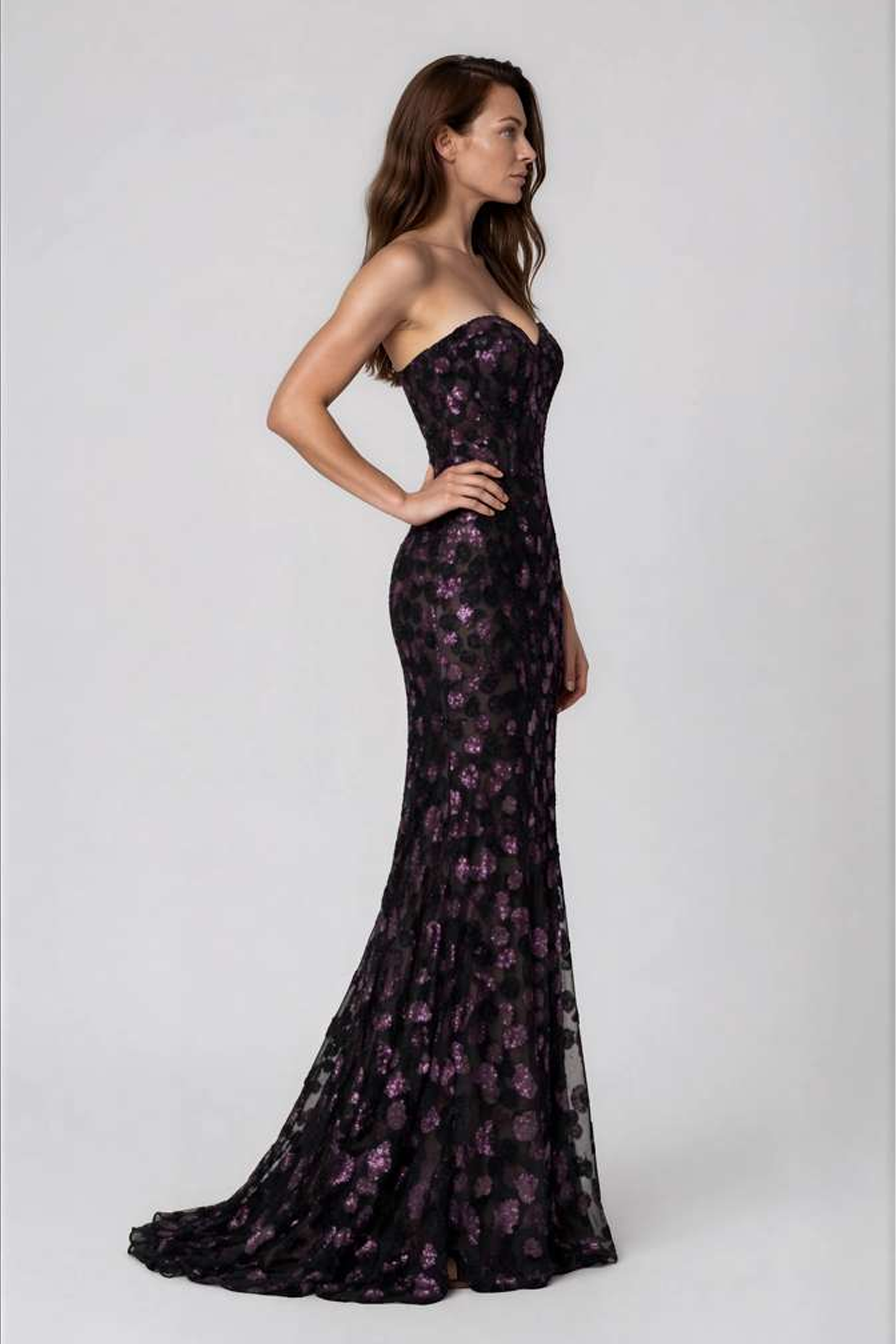 Strapless Sequin Fit And Flare Gown Gown Rene Ruiz Collection