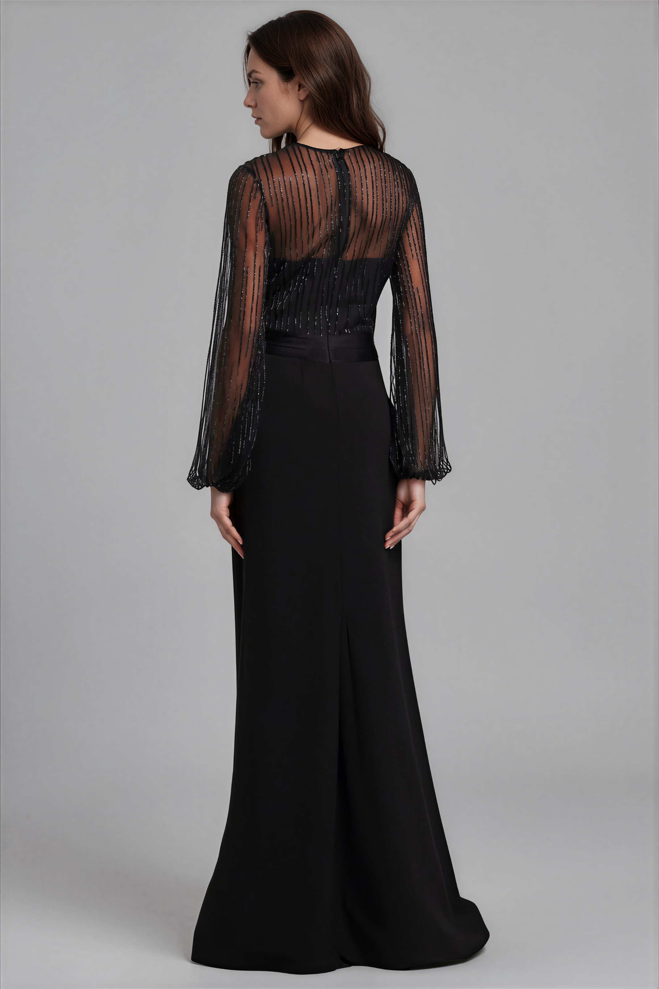 Beaded Illusion Fit & Flare Gown