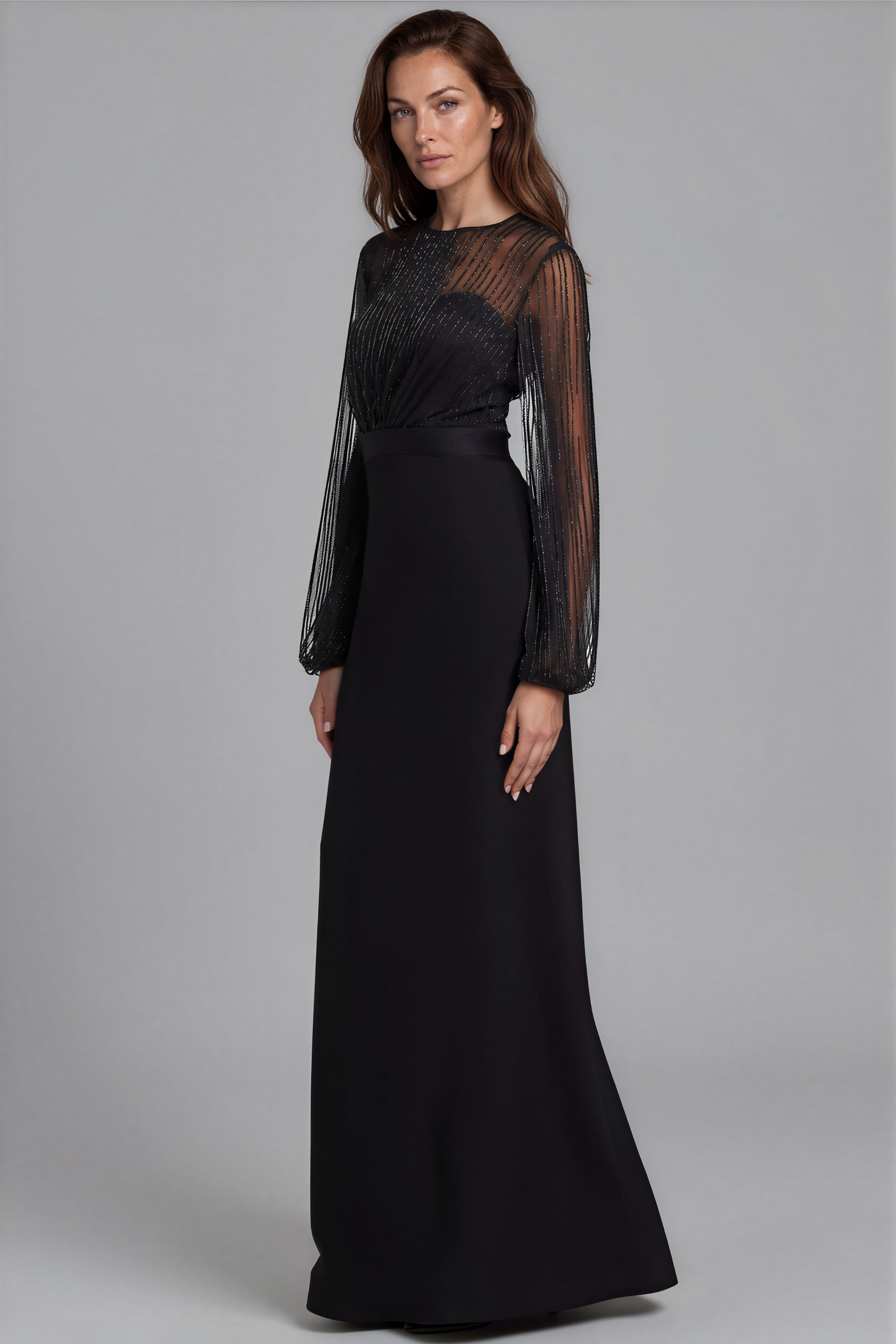 Beaded Illusion Fit & Flare Gown Beaded Illusion Fit & Flare Gown