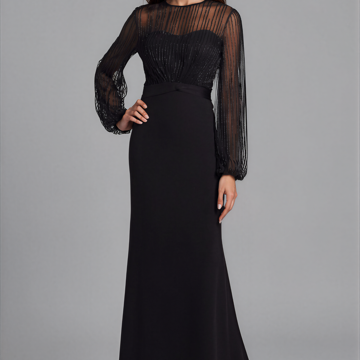 Beaded Illusion Fit & Flare Gown