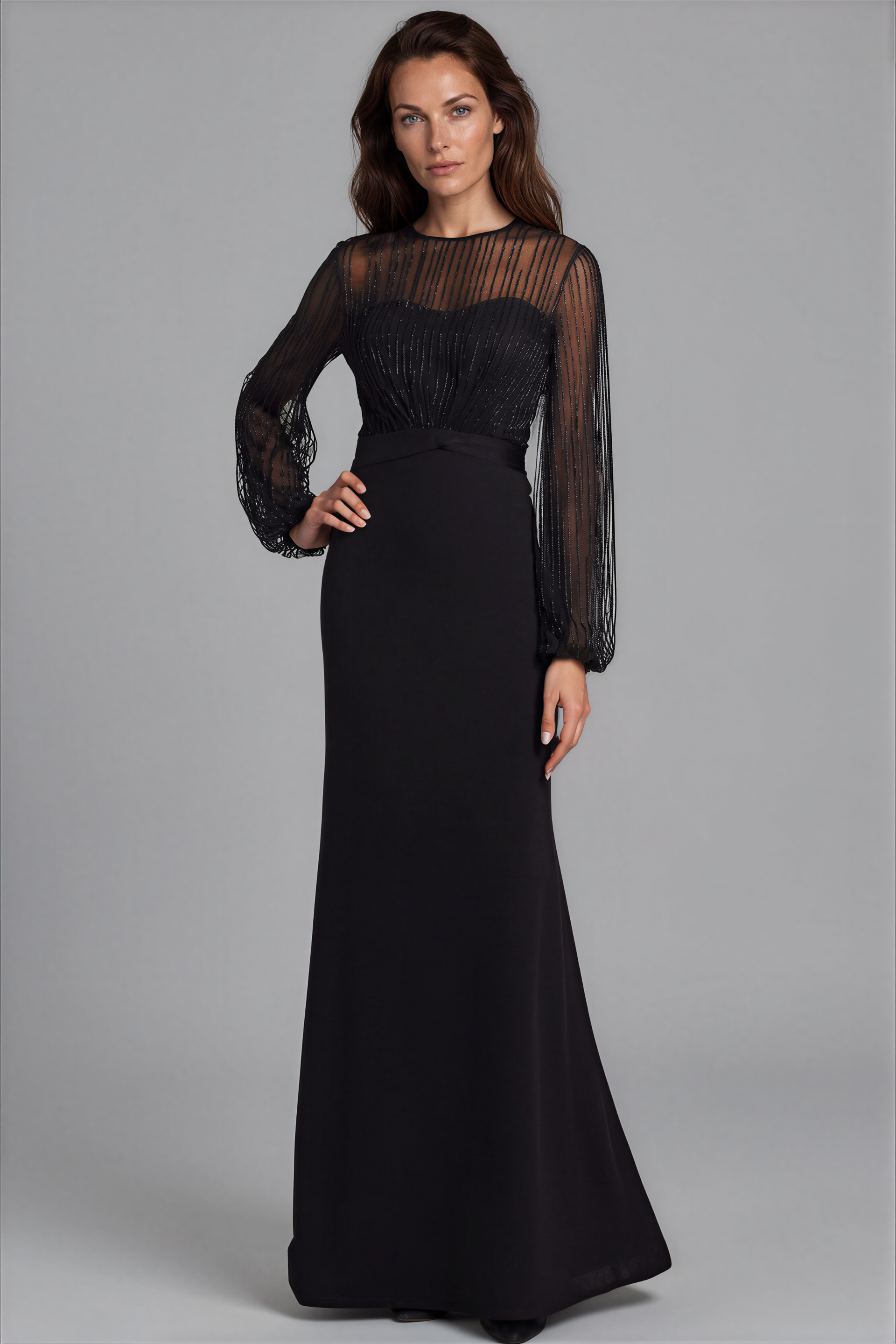 Beaded Illusion Fit & Flare Gown Beaded Illusion Fit & Flare Gown