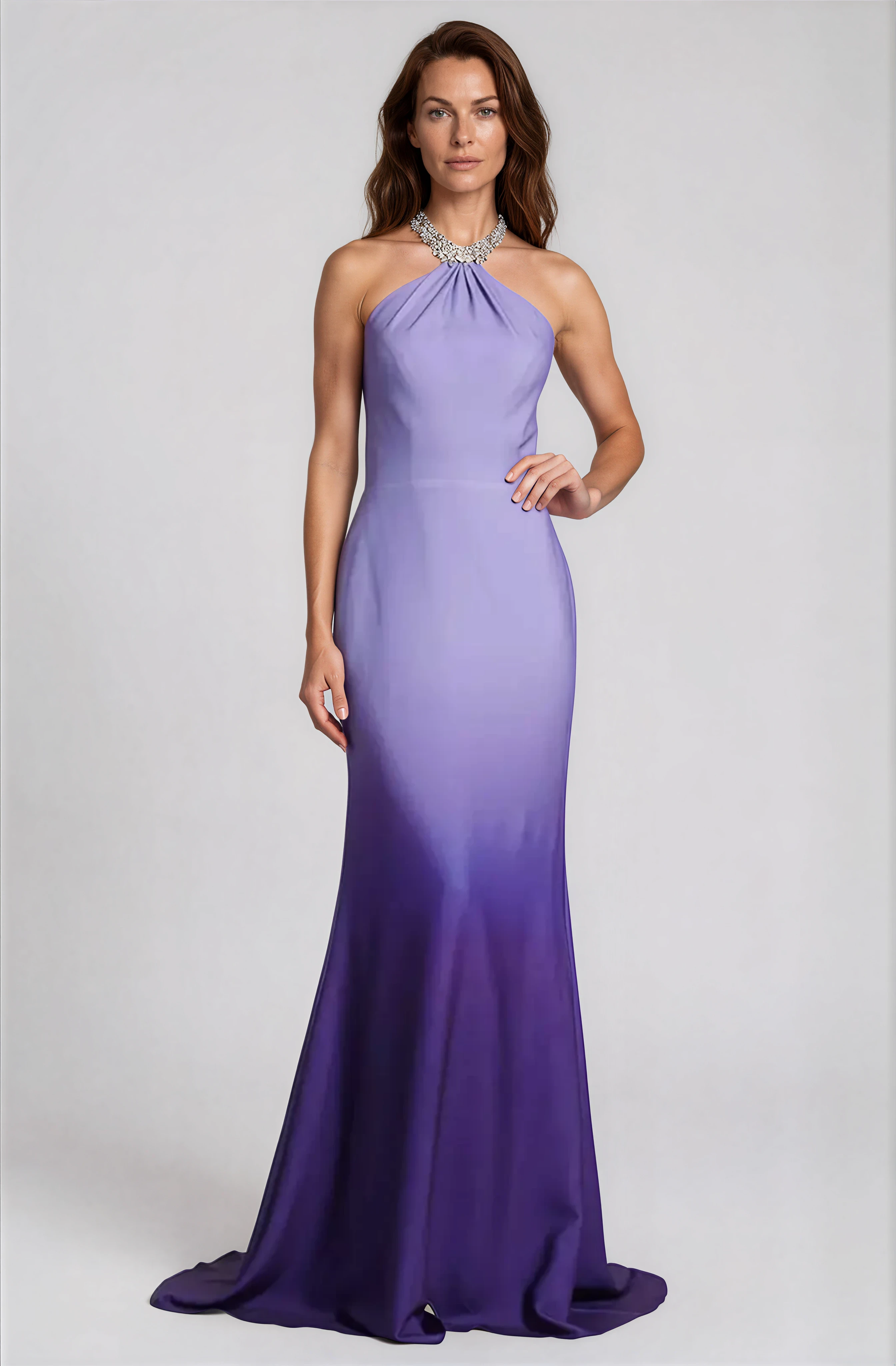 Embellished Halter Ombr Chiffon Gown Embellished Halter Ombr Chiffon Gown