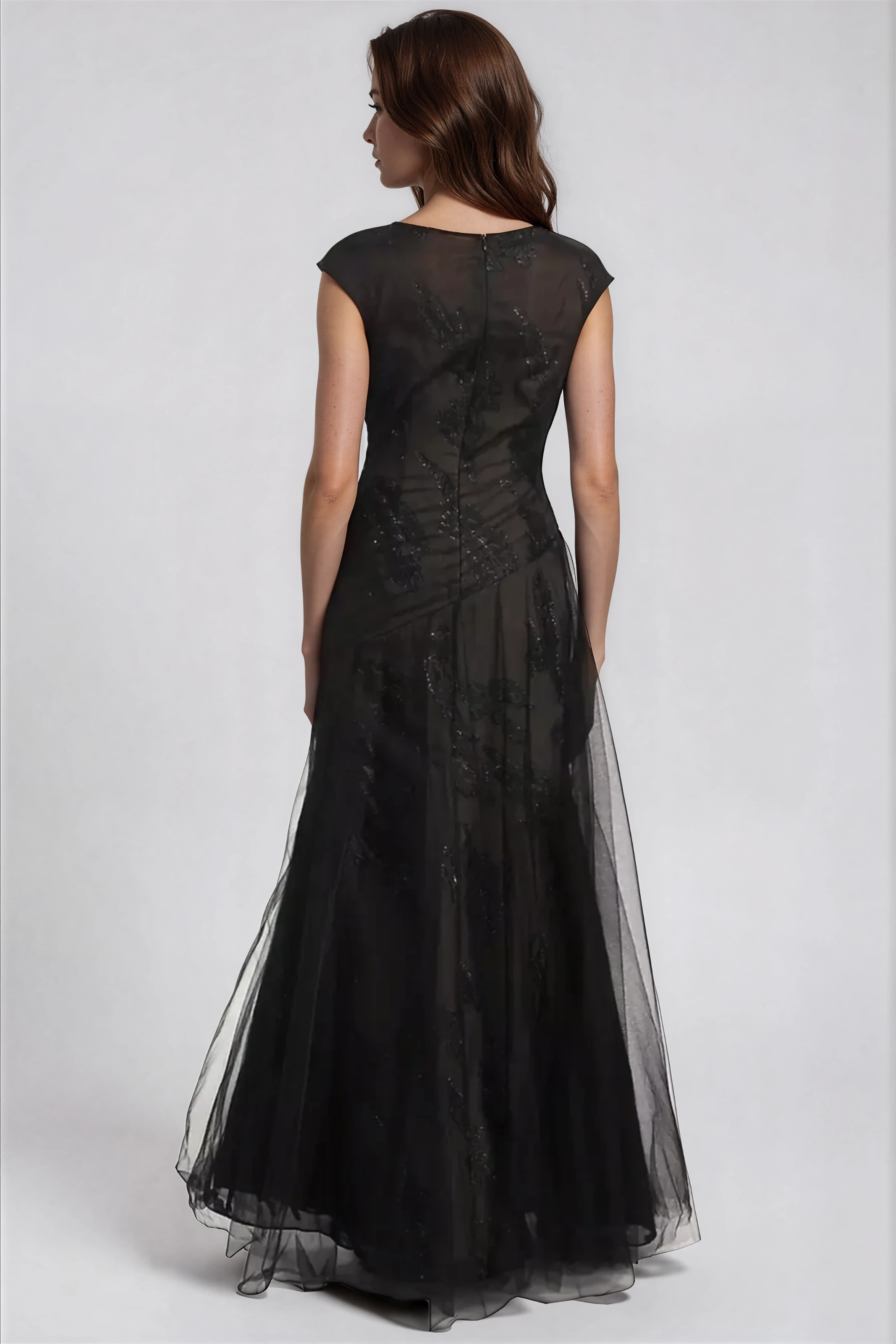 Cap Sleeve Illusion Fil Coupe Gown Gown Rene Ruiz Collection