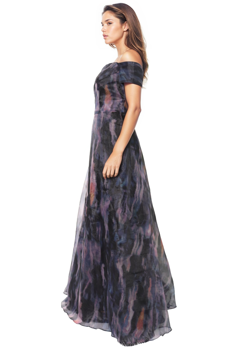 Off The Shoulder Printed Organza A-Line Gown  