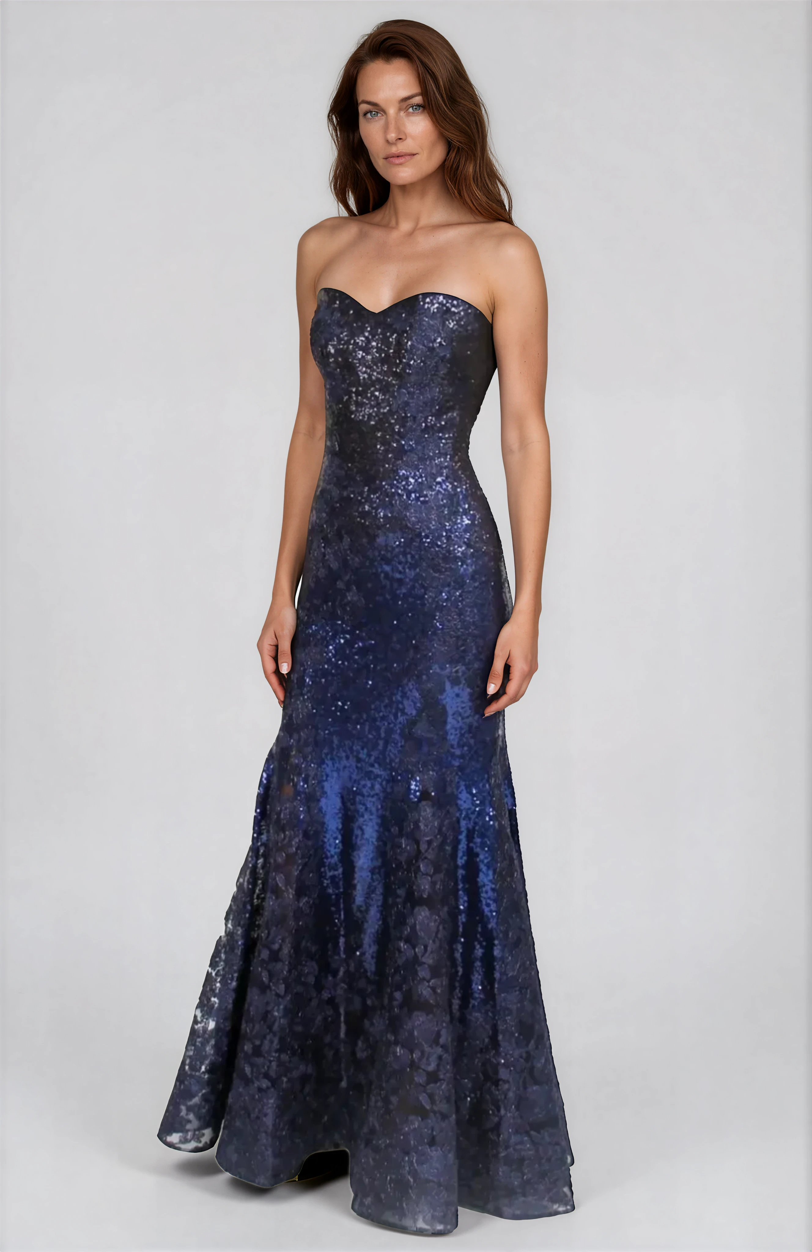 Strapless Sequin Gown Gown Rene Ruiz Collection