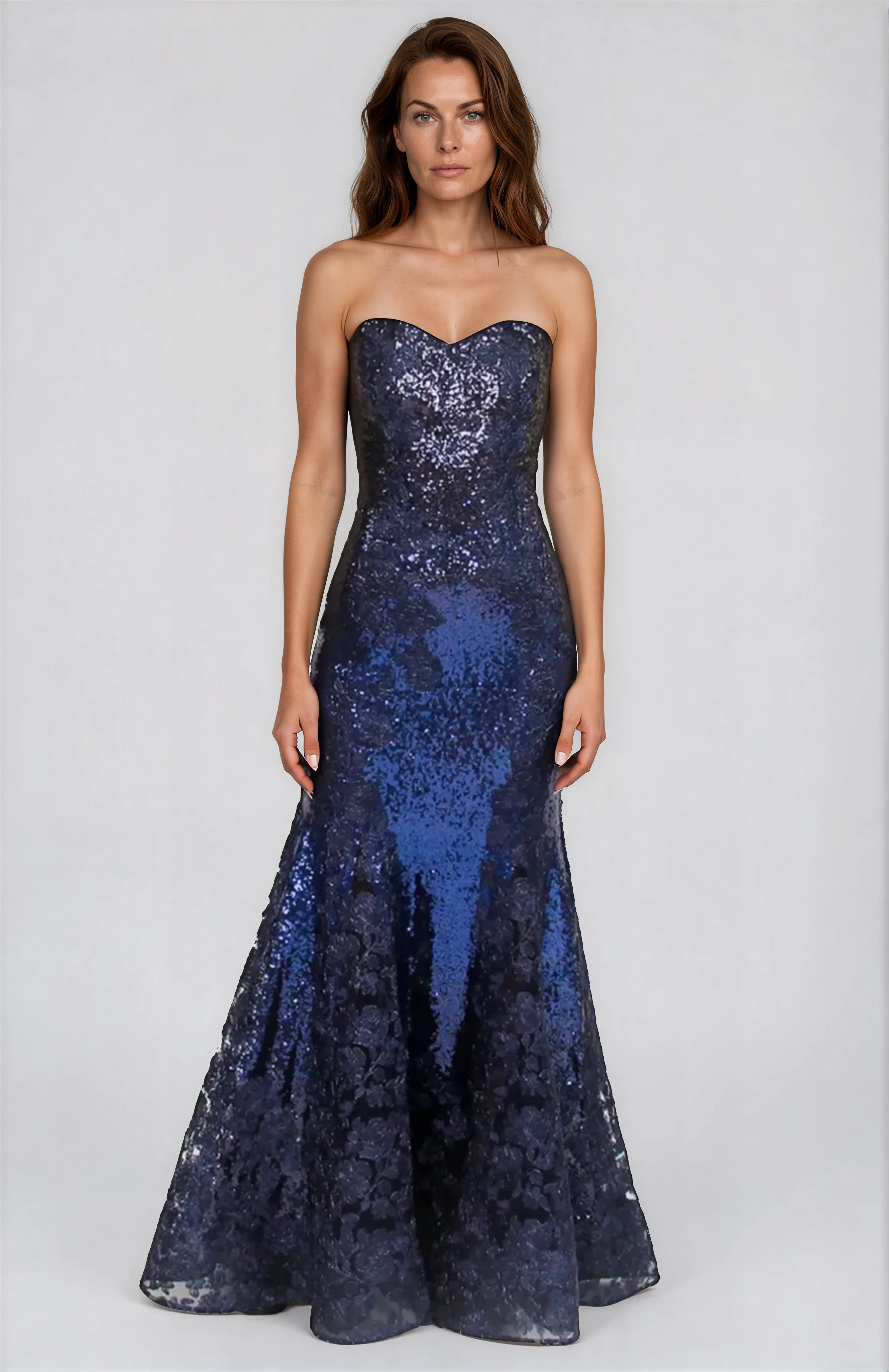 Strapless Sequin Gown Gown Rene Ruiz Collection 0 Blue