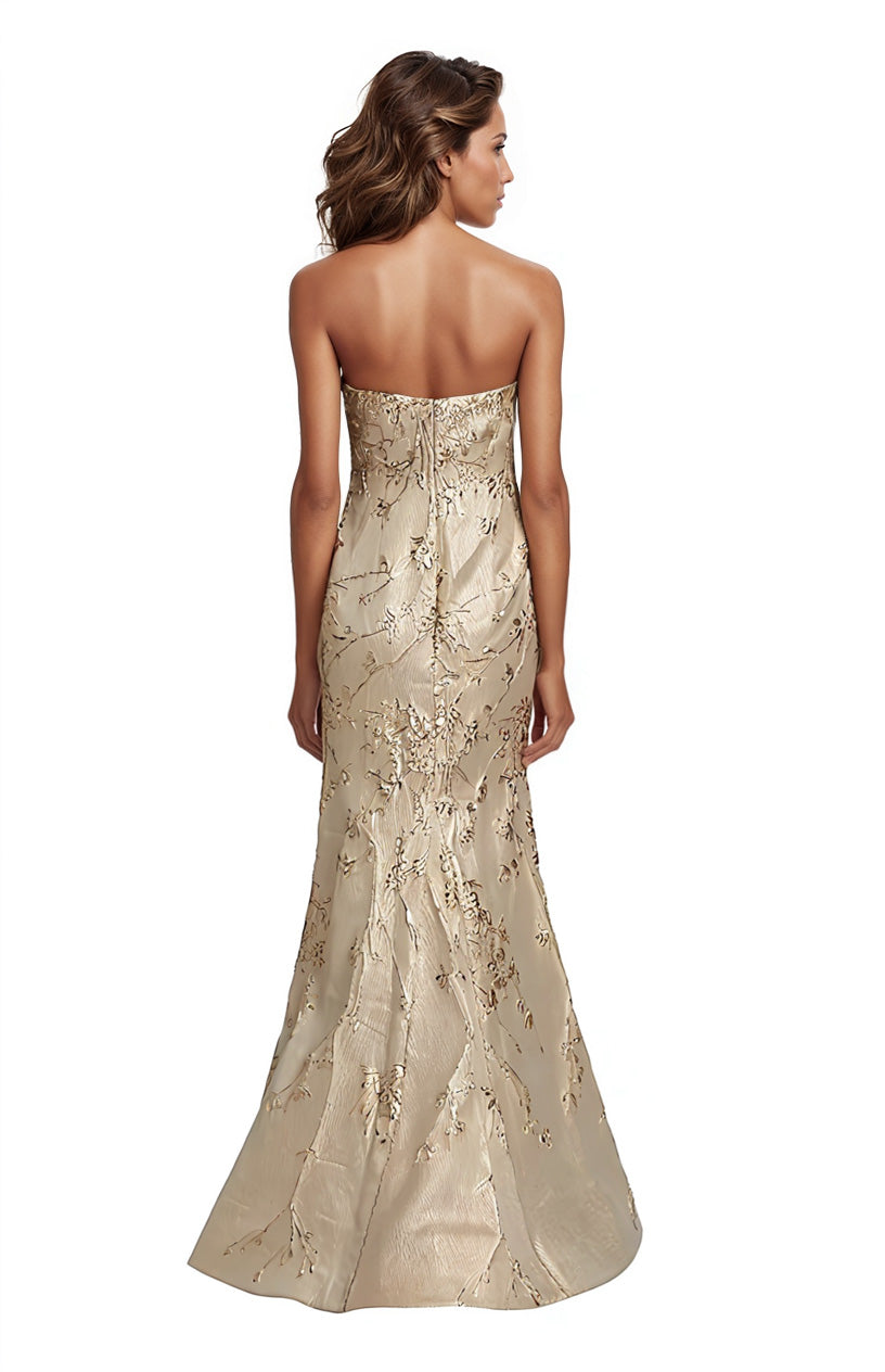 Strapless Fit and Flare Brocade Gown  