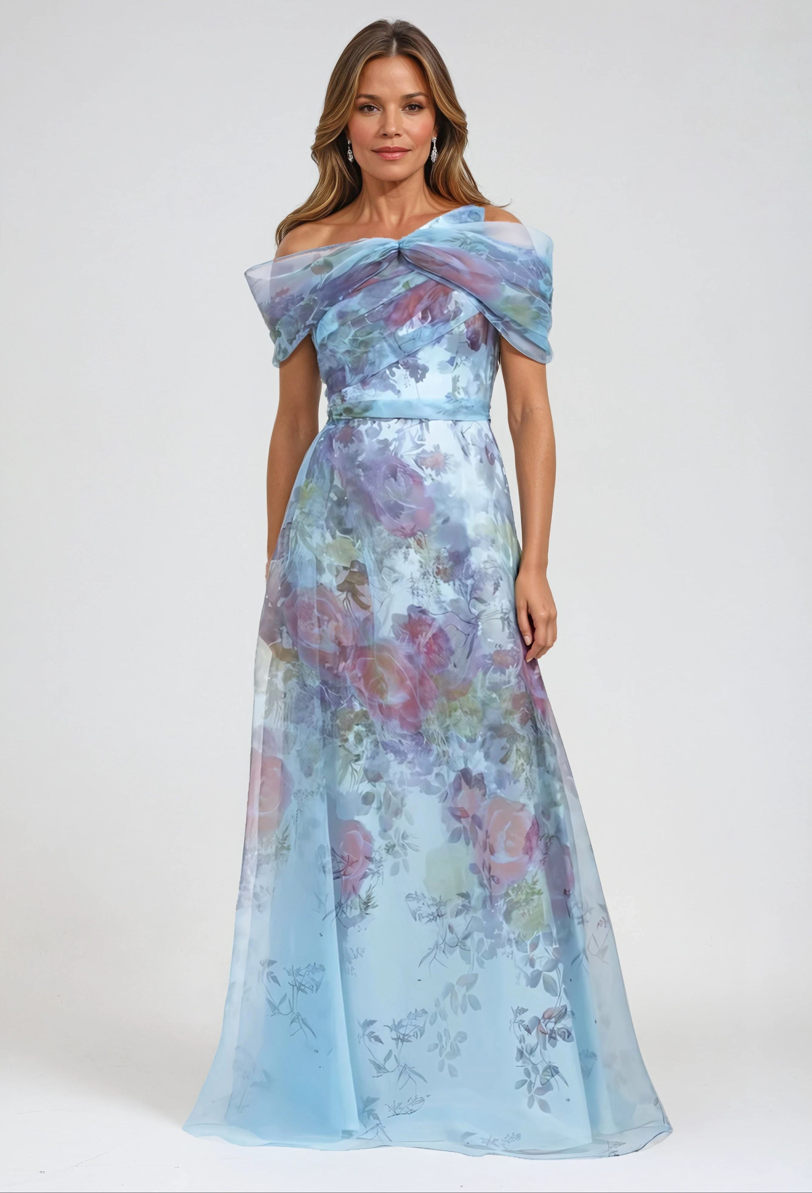 Twisted Off-The-Shoulder Organza Gown