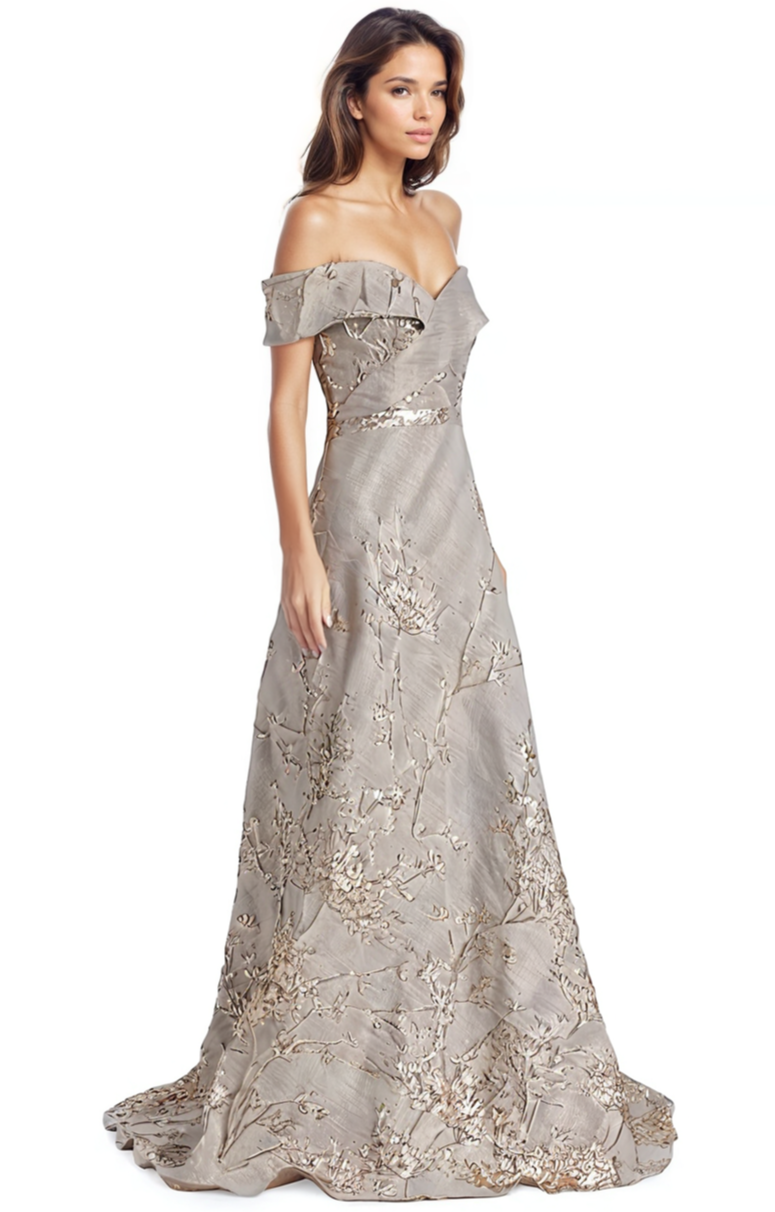 Off the Shoulder Brocade A-line Gown  