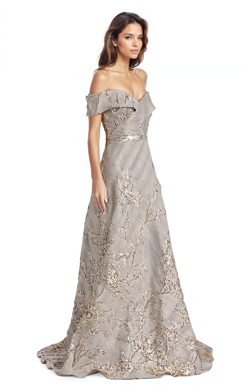 Off the Shoulder Brocade A-line Gown  