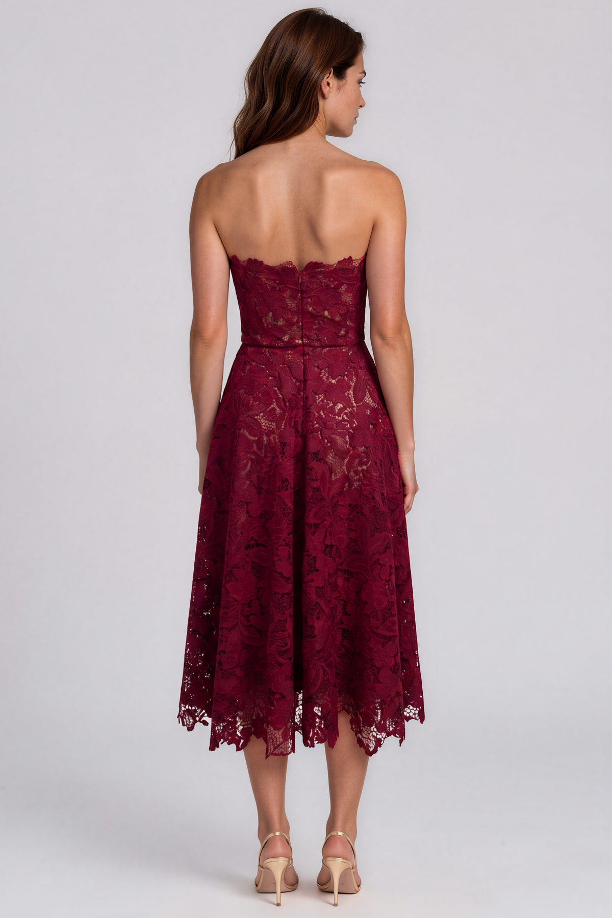 Strapless Guipure Lace A-Line Midi Cocktail Cocktail Rene Ruiz Collection
