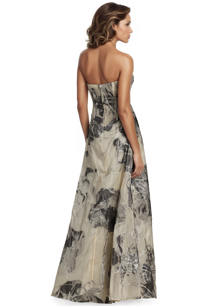 Strapless Floral A-line Fil Coupe Gown  