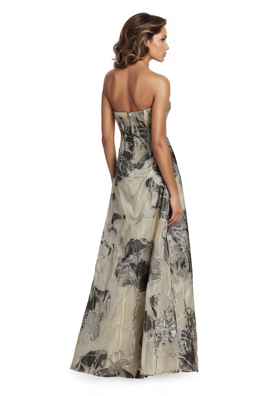 Strapless Floral A-line Fil Coupe Gown  