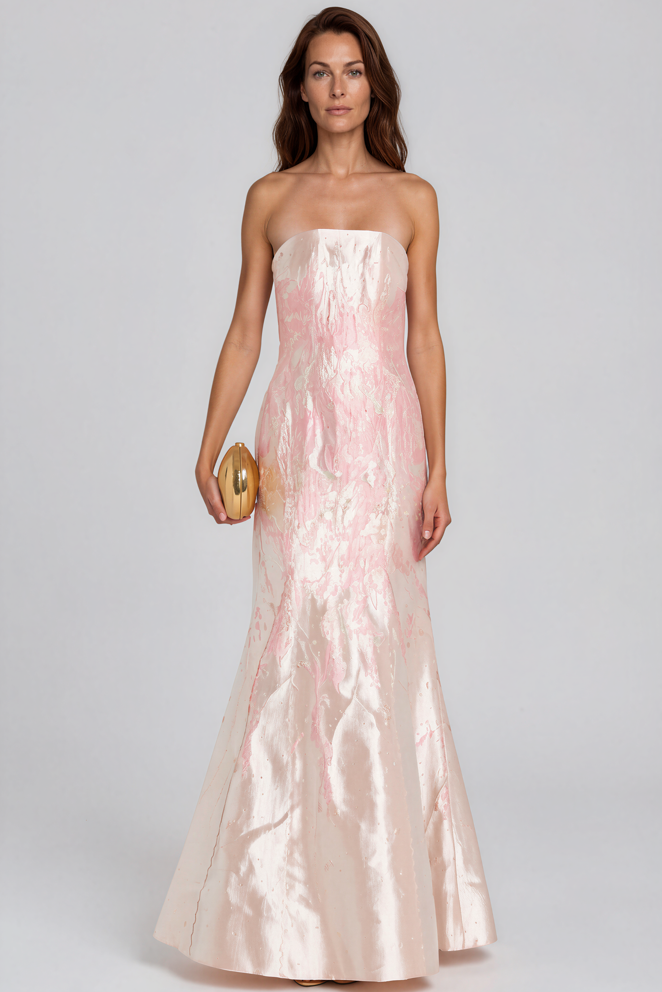 Strapless Metallic Brocade Fit And Flare Gown Gown Rene Ruiz Collection