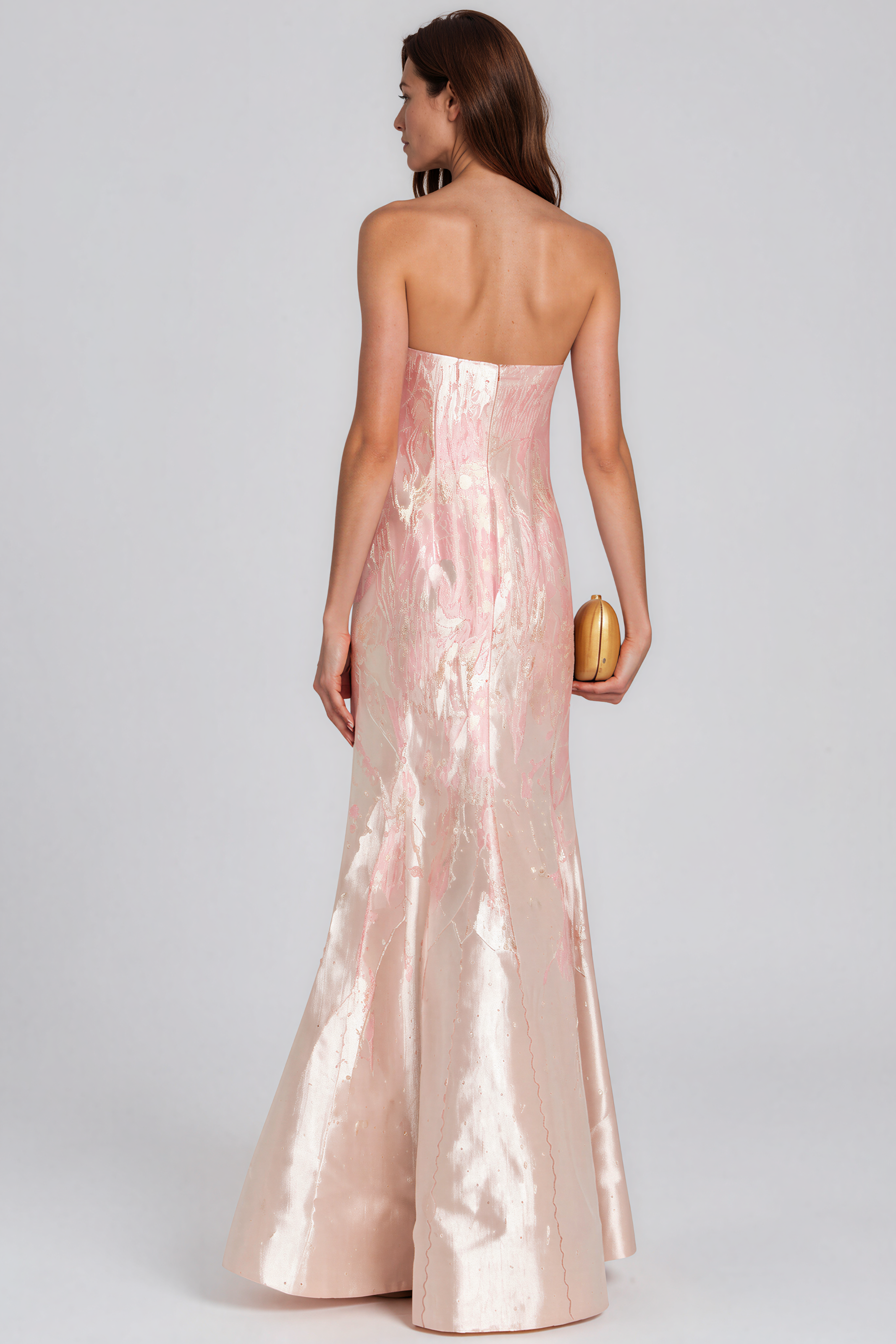 Strapless Metallic Brocade Fit And Flare Gown Gown Rene Ruiz Collection