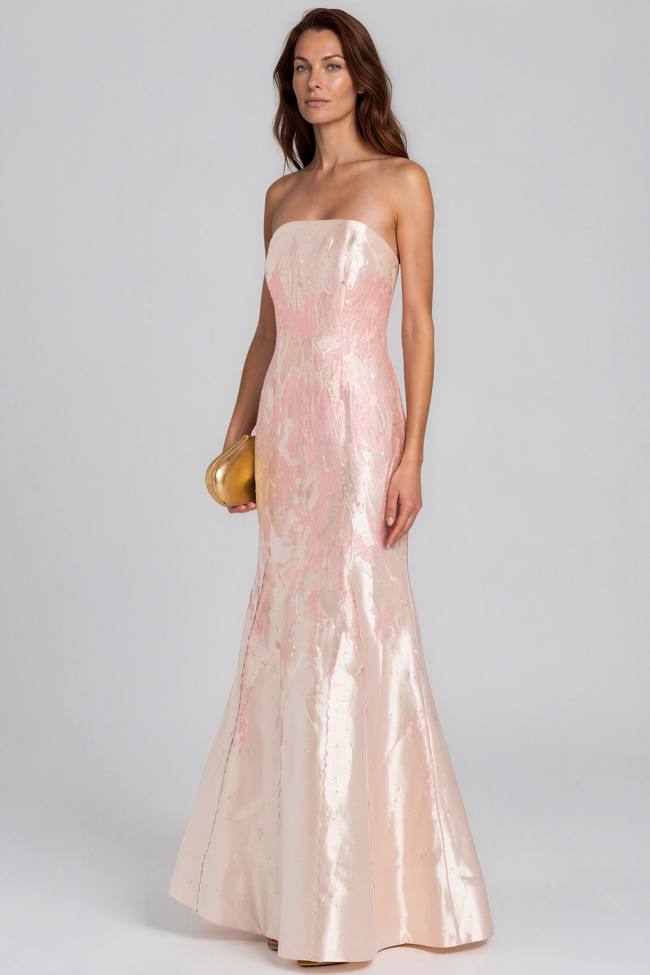 Strapless Metallic Brocade Fit And Flare Gown Gown Rene Ruiz Collection