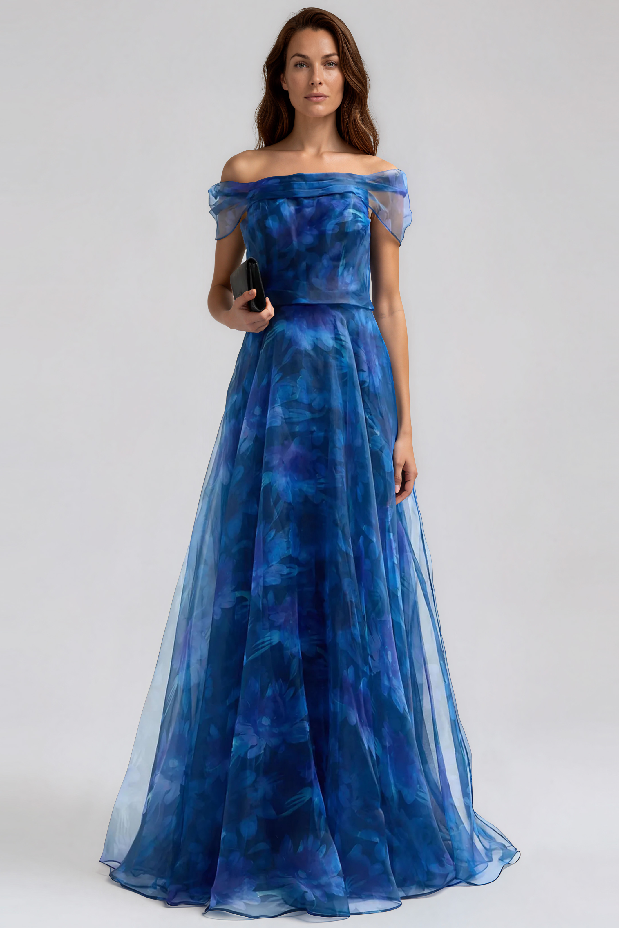 Off The Shoulder Floral Organza A-Line Gown (boca stock) Gown Rene Ruiz Collection