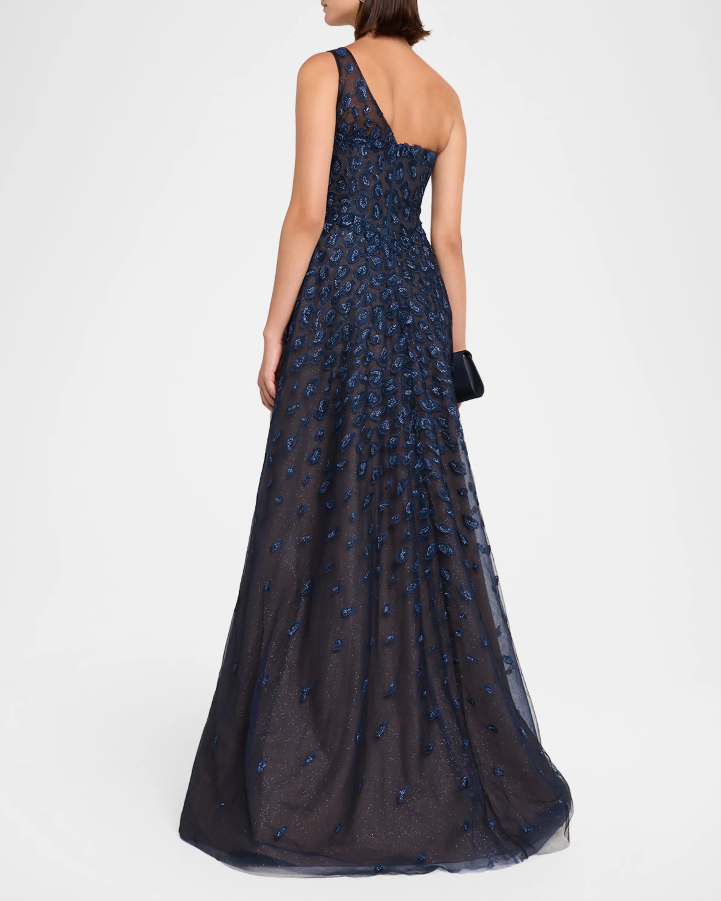Metallic Embroidered One-Shoulder Gown