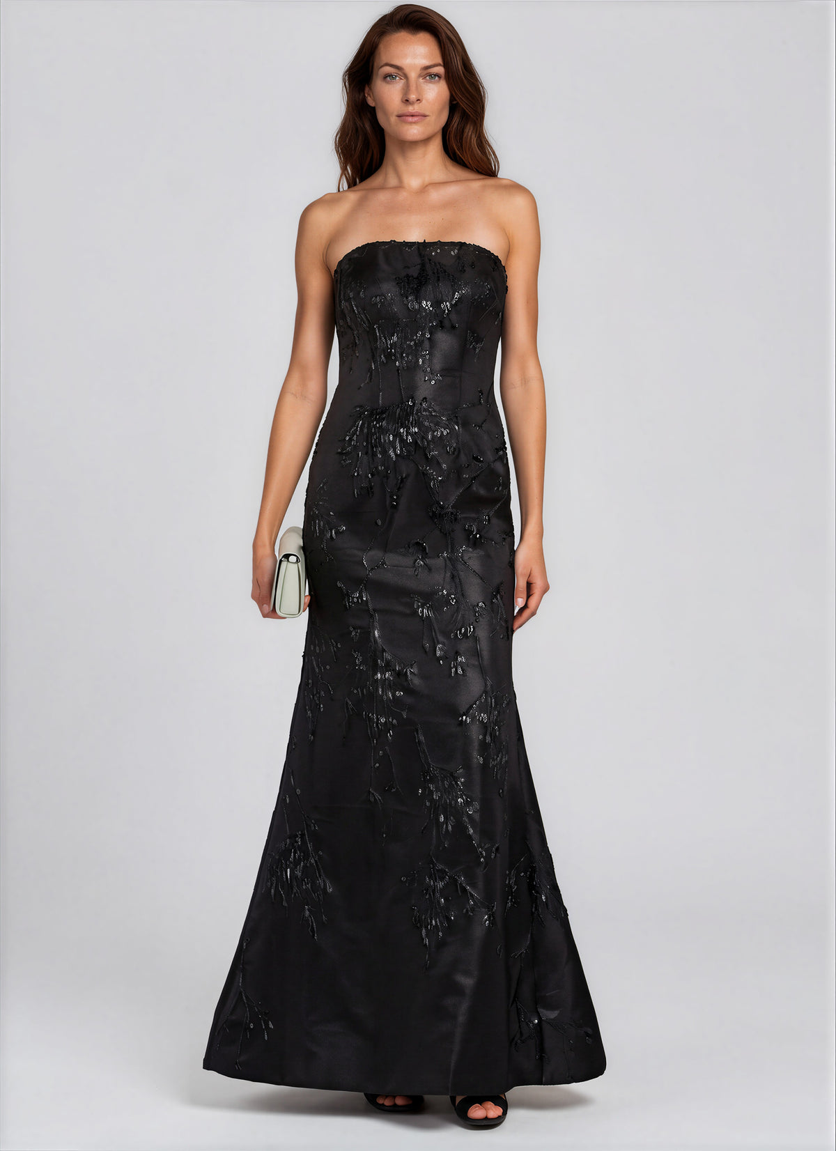 Strapless Fit and Flare Brocade Gown