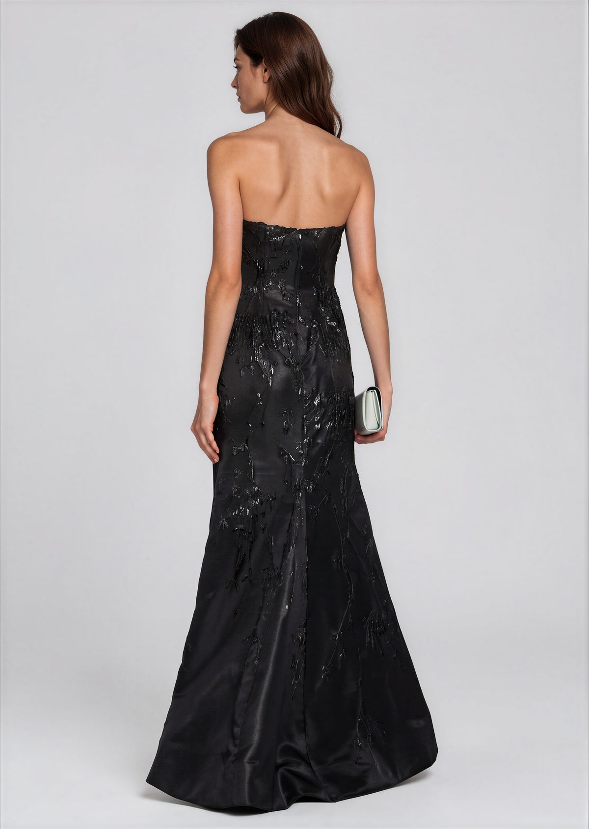 Strapless Fit and Flare Brocade Gown