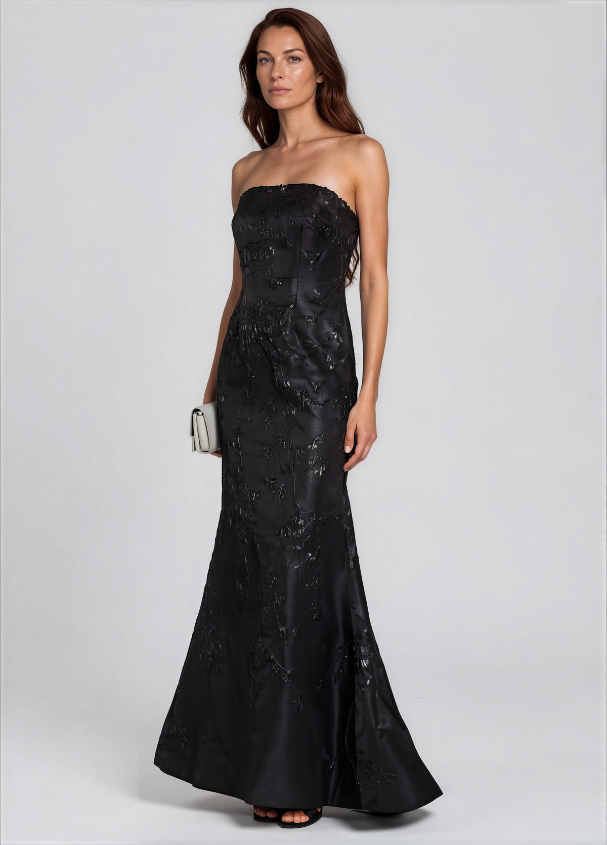 Strapless Fit and Flare Brocade Gown