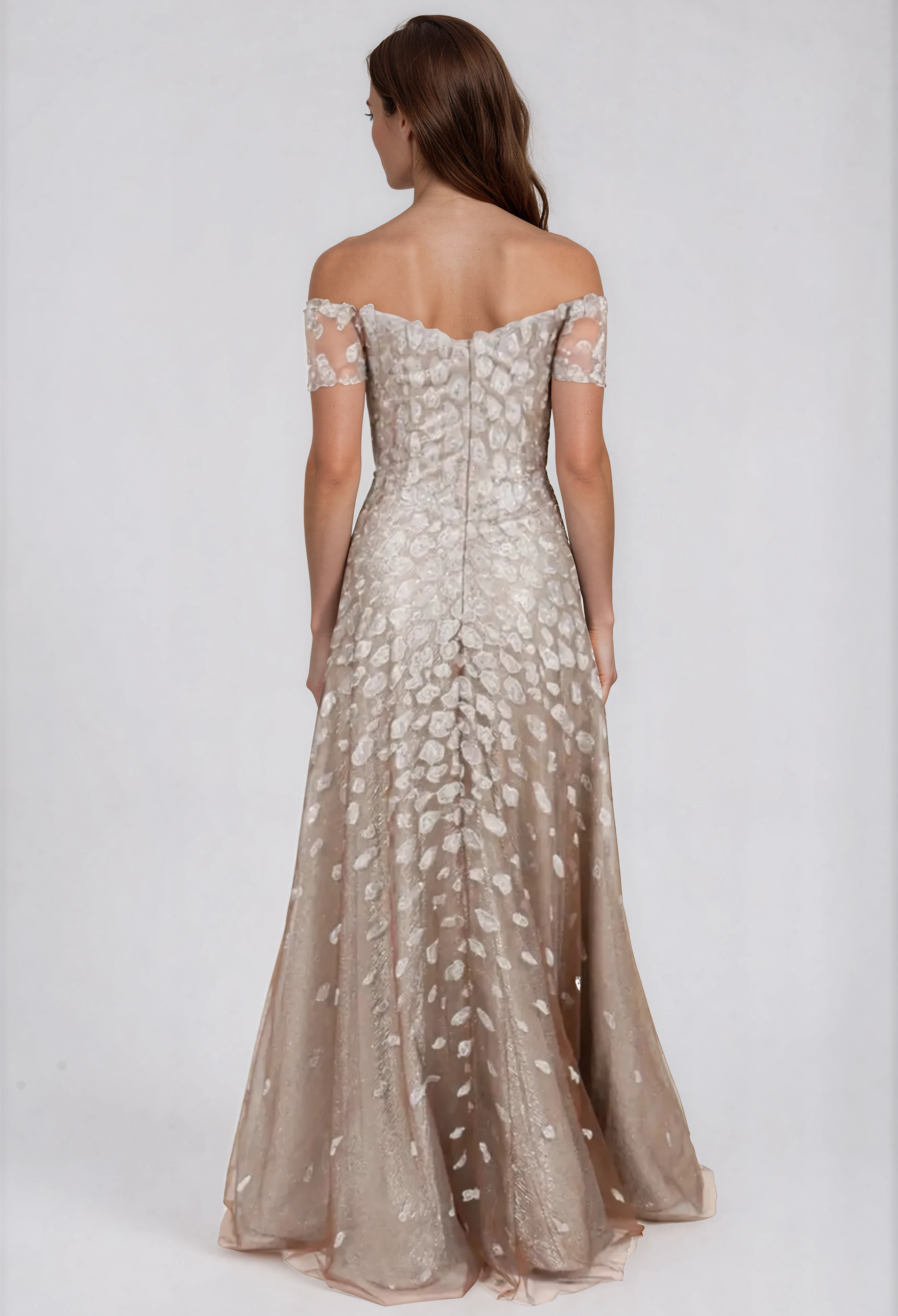Off The Shoulder A-Line Embroidered Gown Gown Rene Ruiz Collection