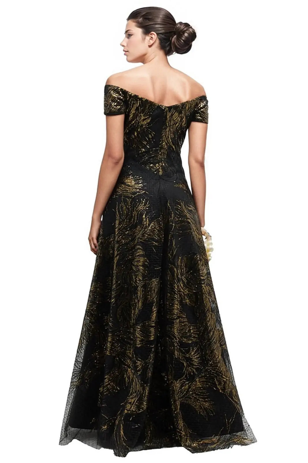 Off The Shoulder Embroidered Sequin Gown  