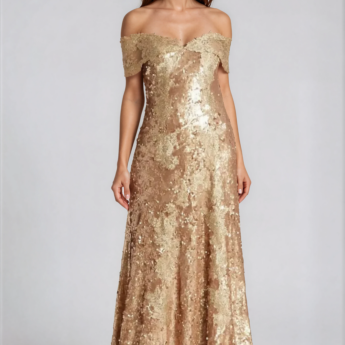 Off The Shoulder Sequin Gown