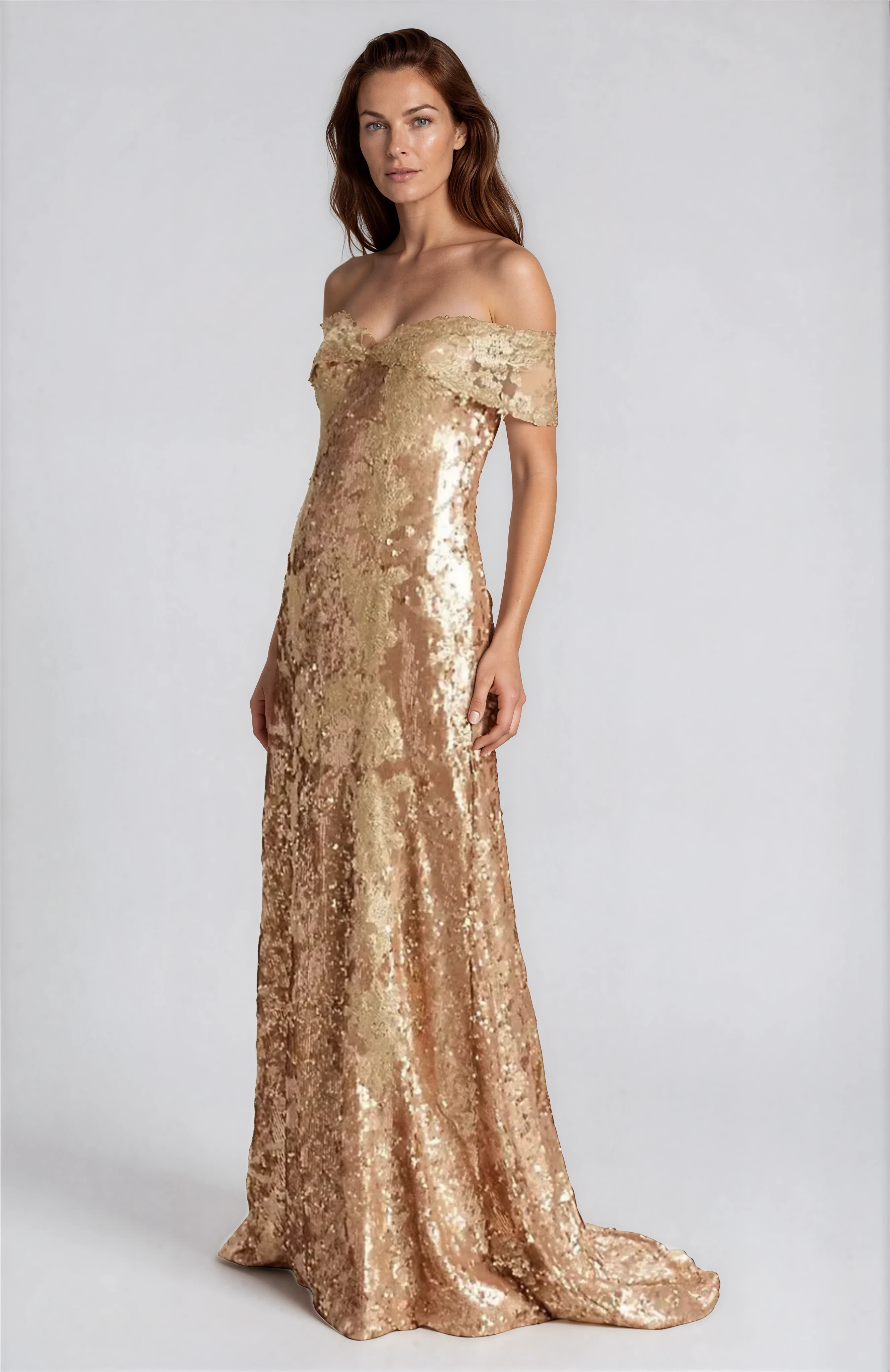 Off The Shoulder Sequin Gown Gown Rene Ruiz Collection