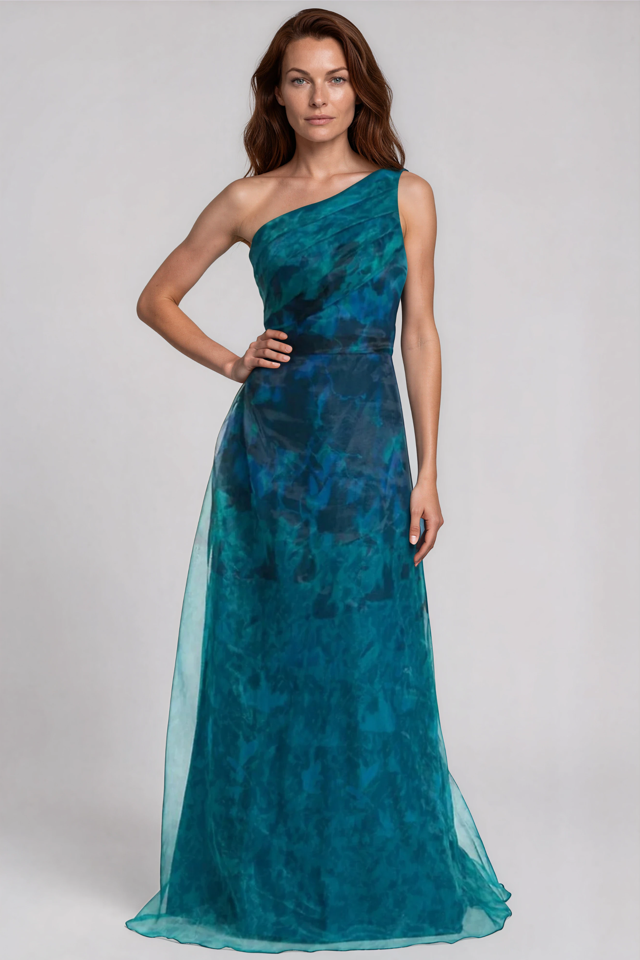 One Shoulder A-Line Organza Gown Gown Rene Ruiz Collection