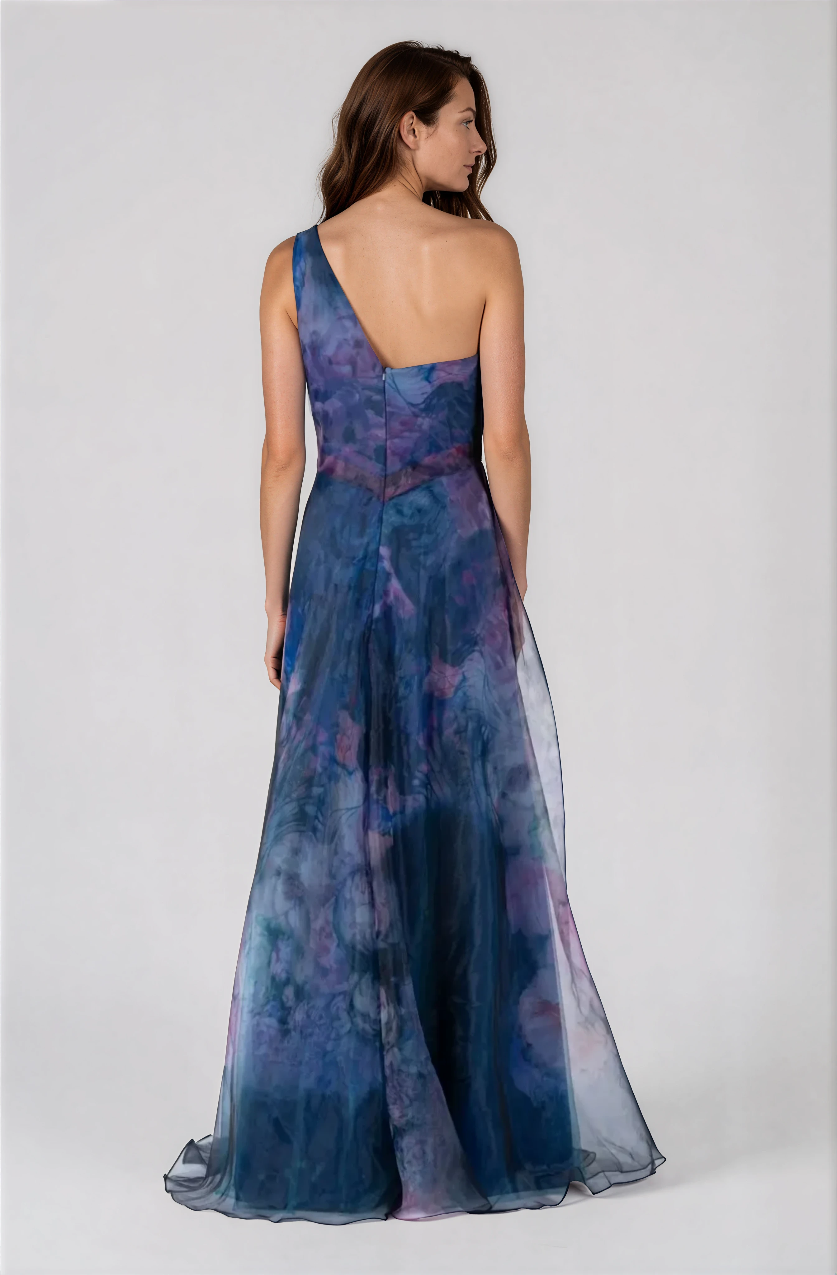 One Shoulder A - Line Organza Gown Gown Rene Ruiz Collection