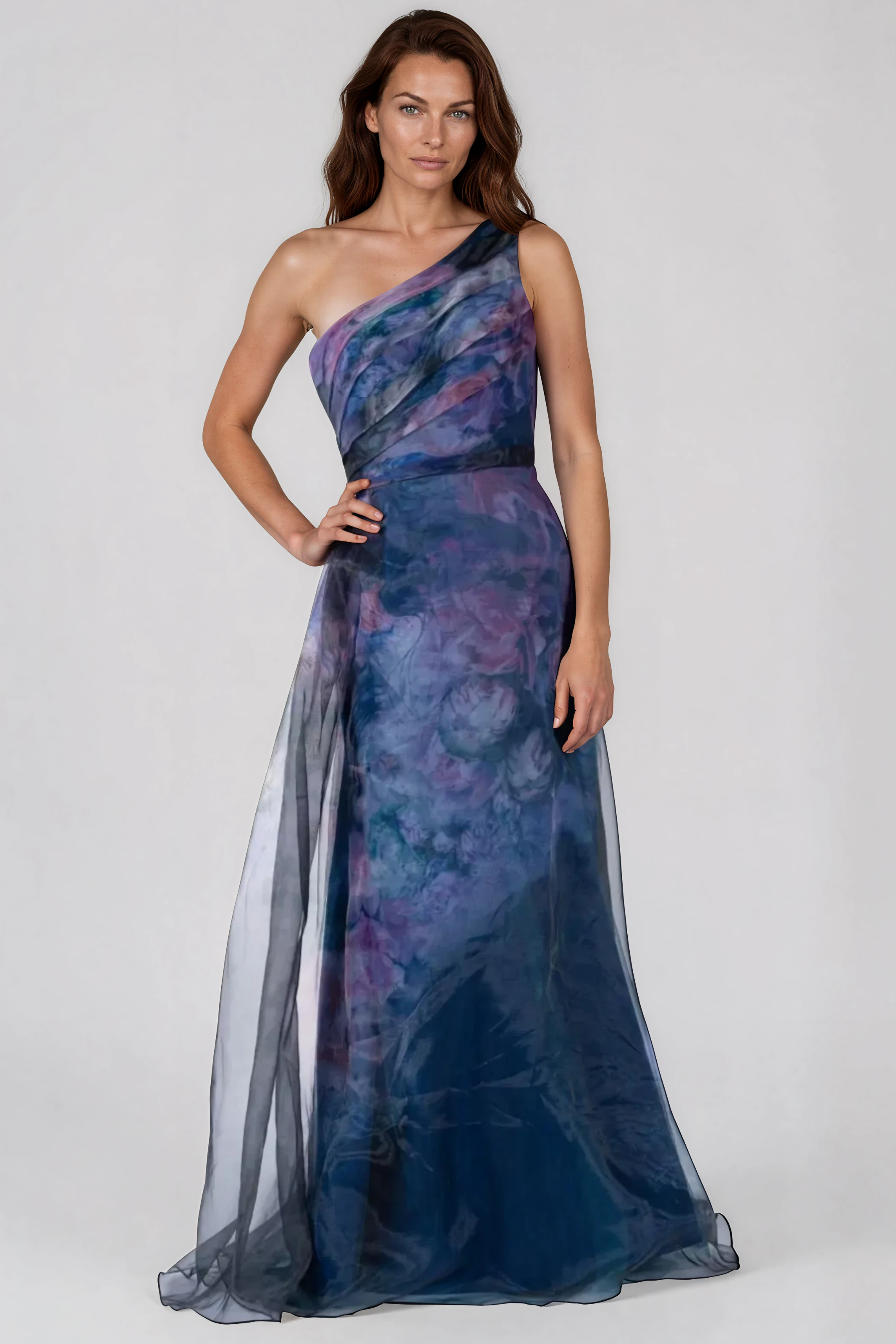 One Shoulder A - Line Organza Gown Gown Rene Ruiz Collection