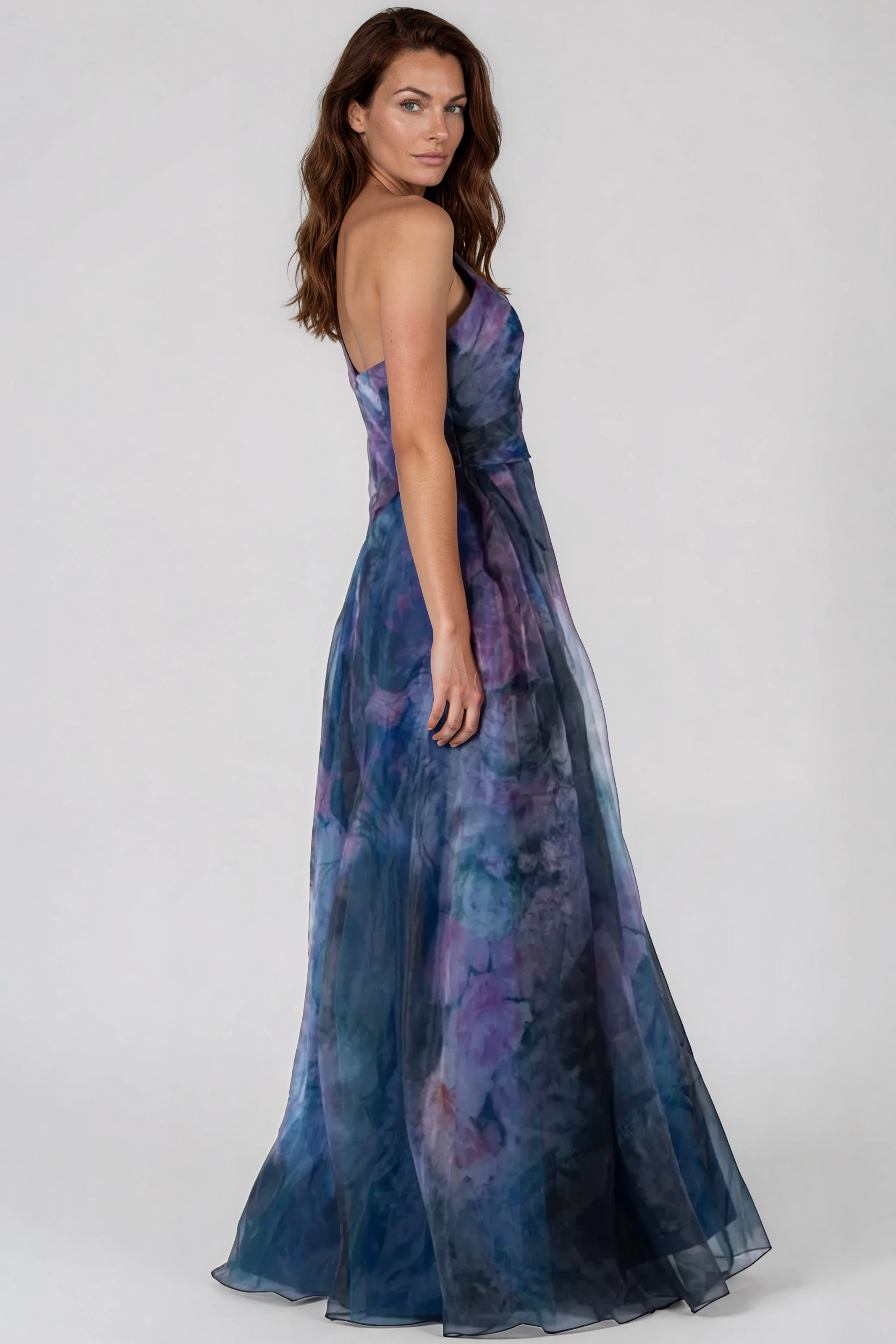 One Shoulder A - Line Organza Gown Gown Rene Ruiz Collection