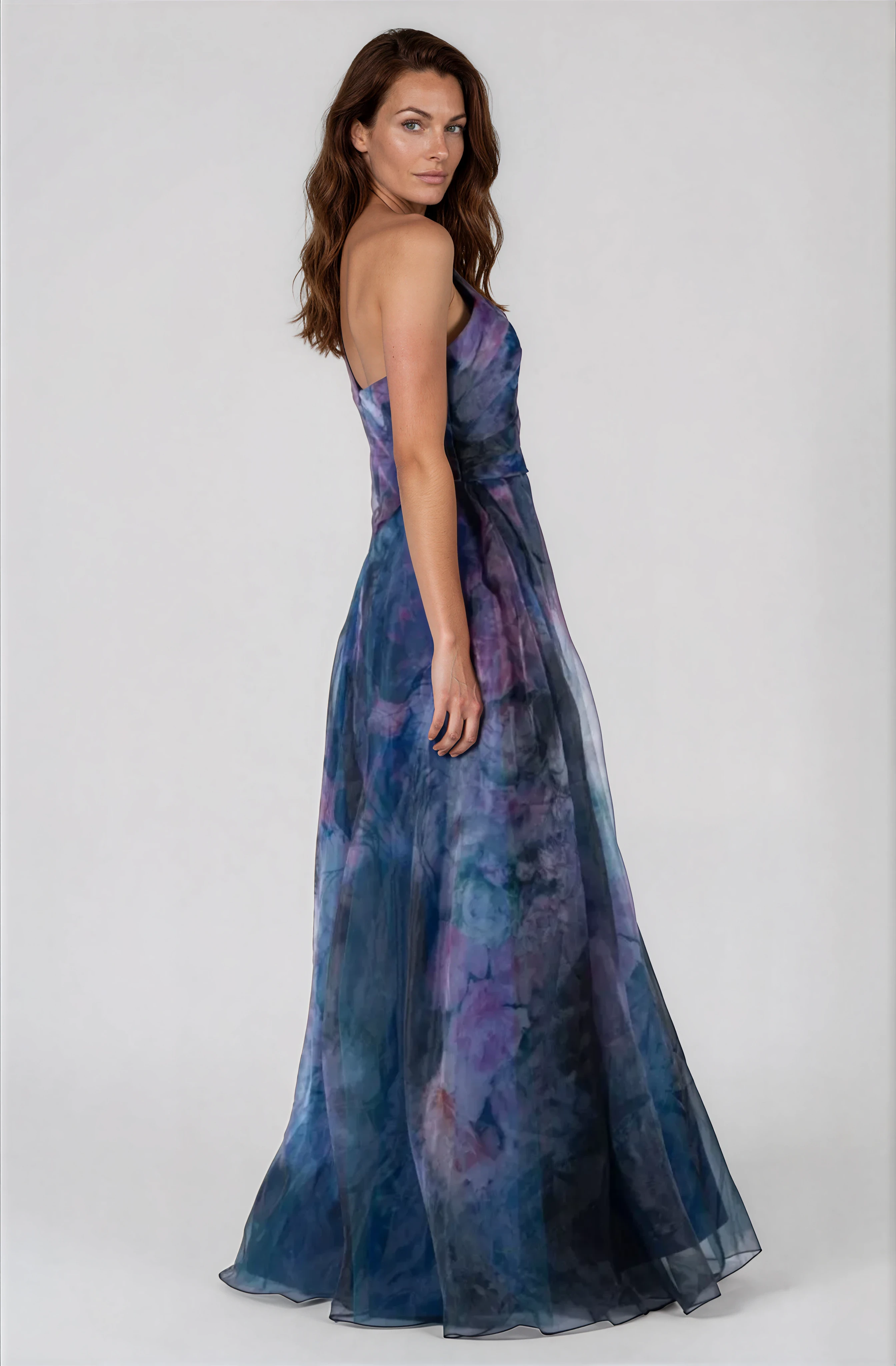 One Shoulder A - Line Organza Gown Gown Rene Ruiz Collection