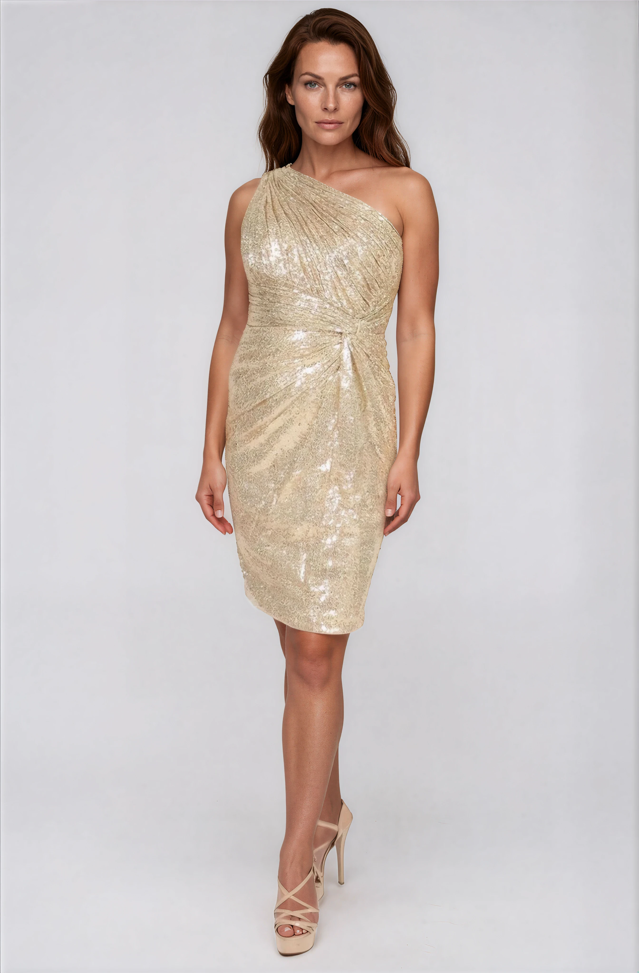 One Shoulder Draped Sequin Cocktail Cocktail Rene Ruiz Collection