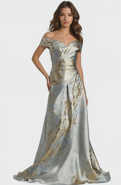 Off The Shoulder Brocade Gown Gown Rene Ruiz Collection