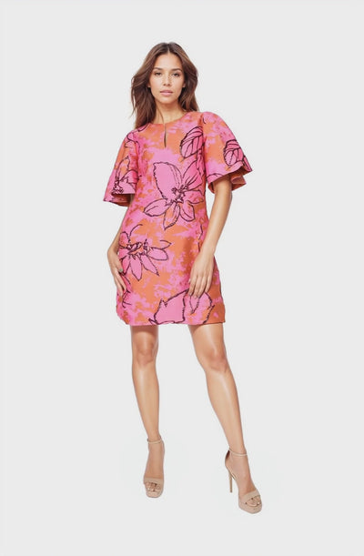 Floral Brocade Flare Sleeve A-line Cocktail Cocktail Rene Ruiz Collection