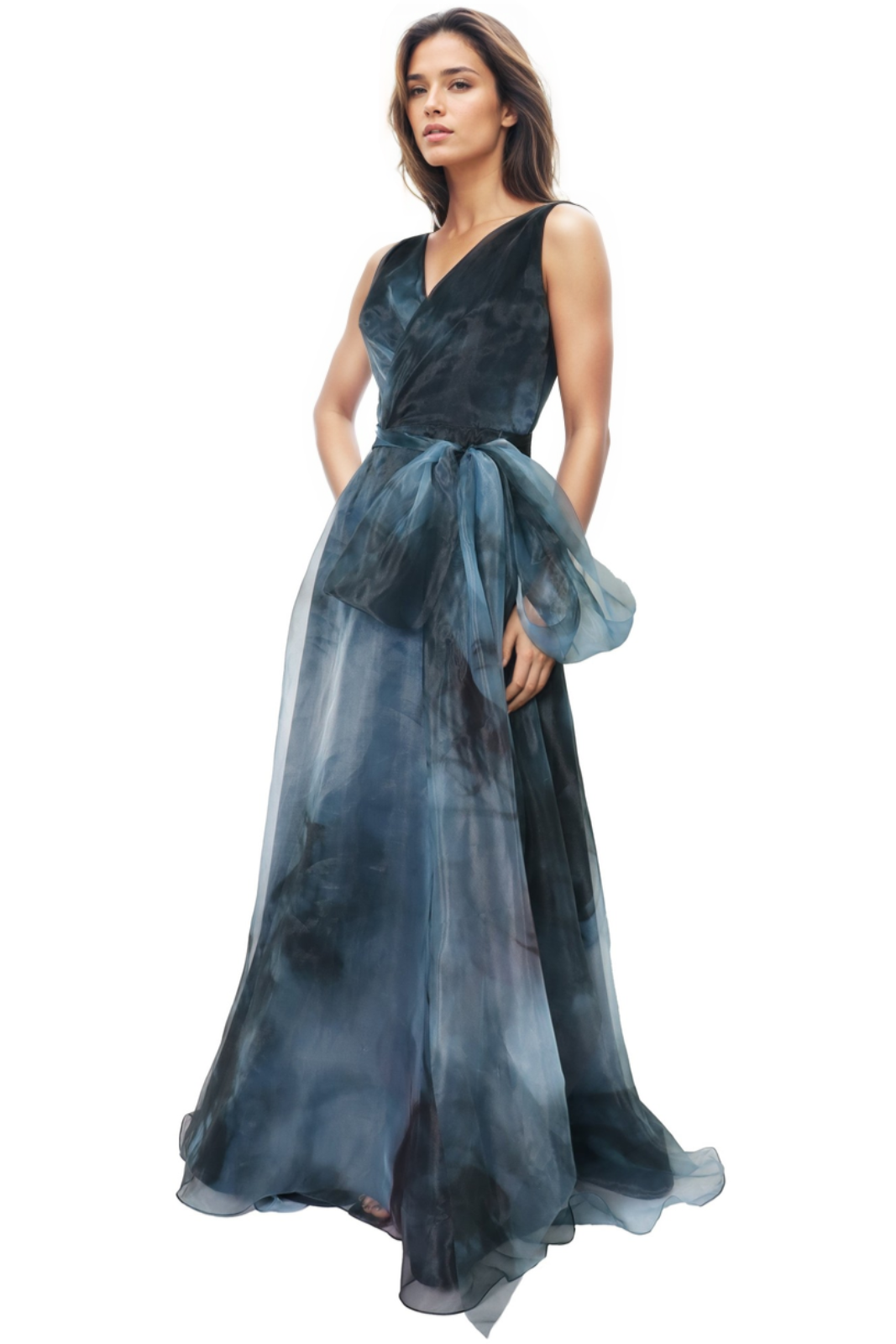 V-Neck Organza A-Line Gown  