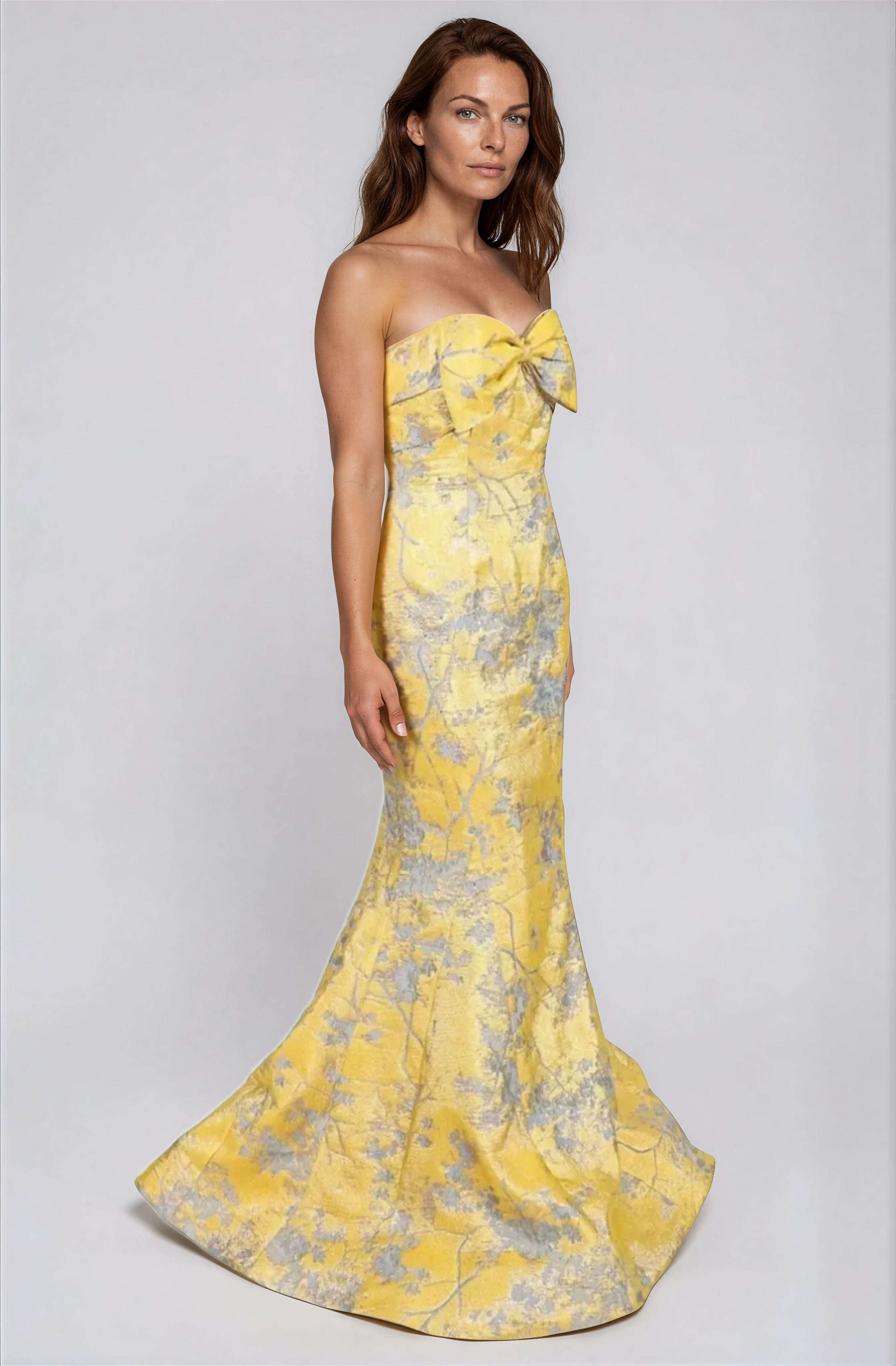 Strapless Fit and Flare with Bow Detail Gown Rene Ruiz Collection