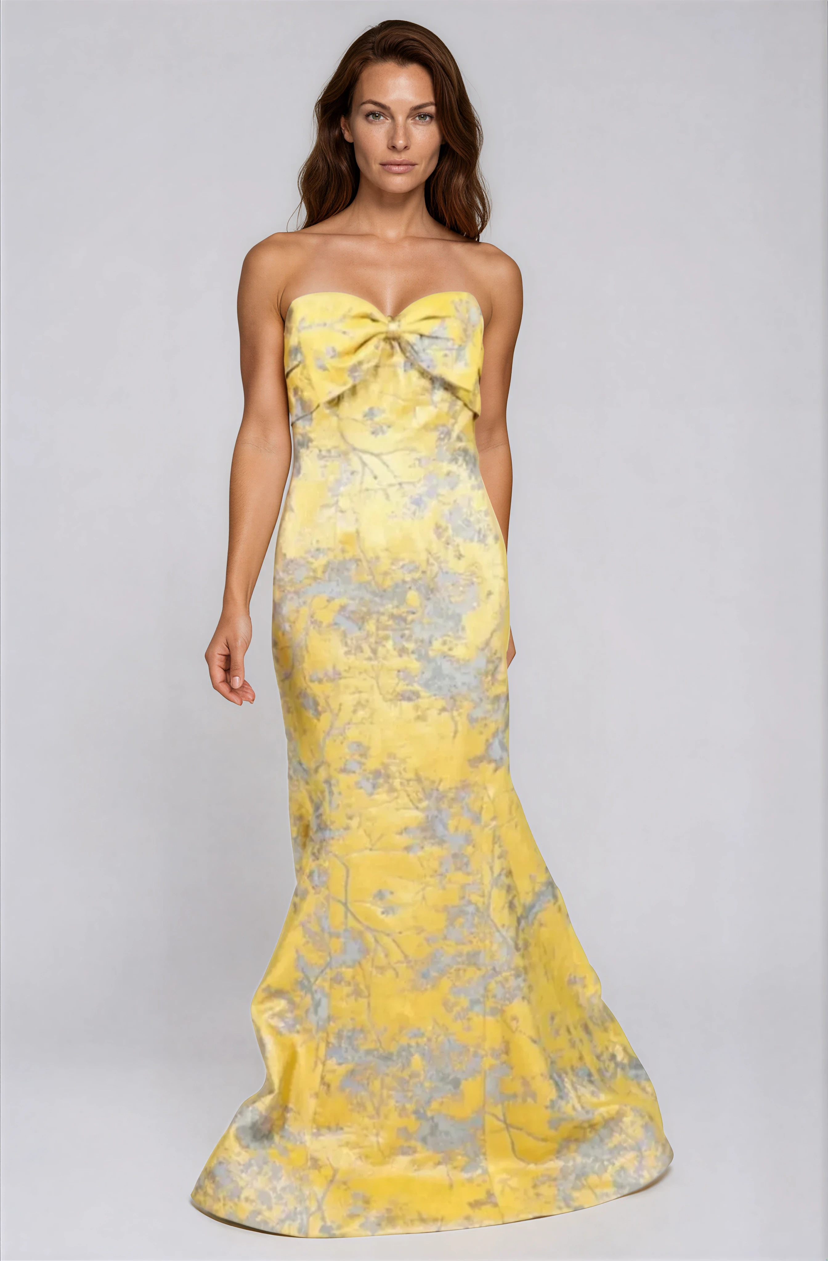 Strapless Fit and Flare with Bow Detail Gown Rene Ruiz Collection